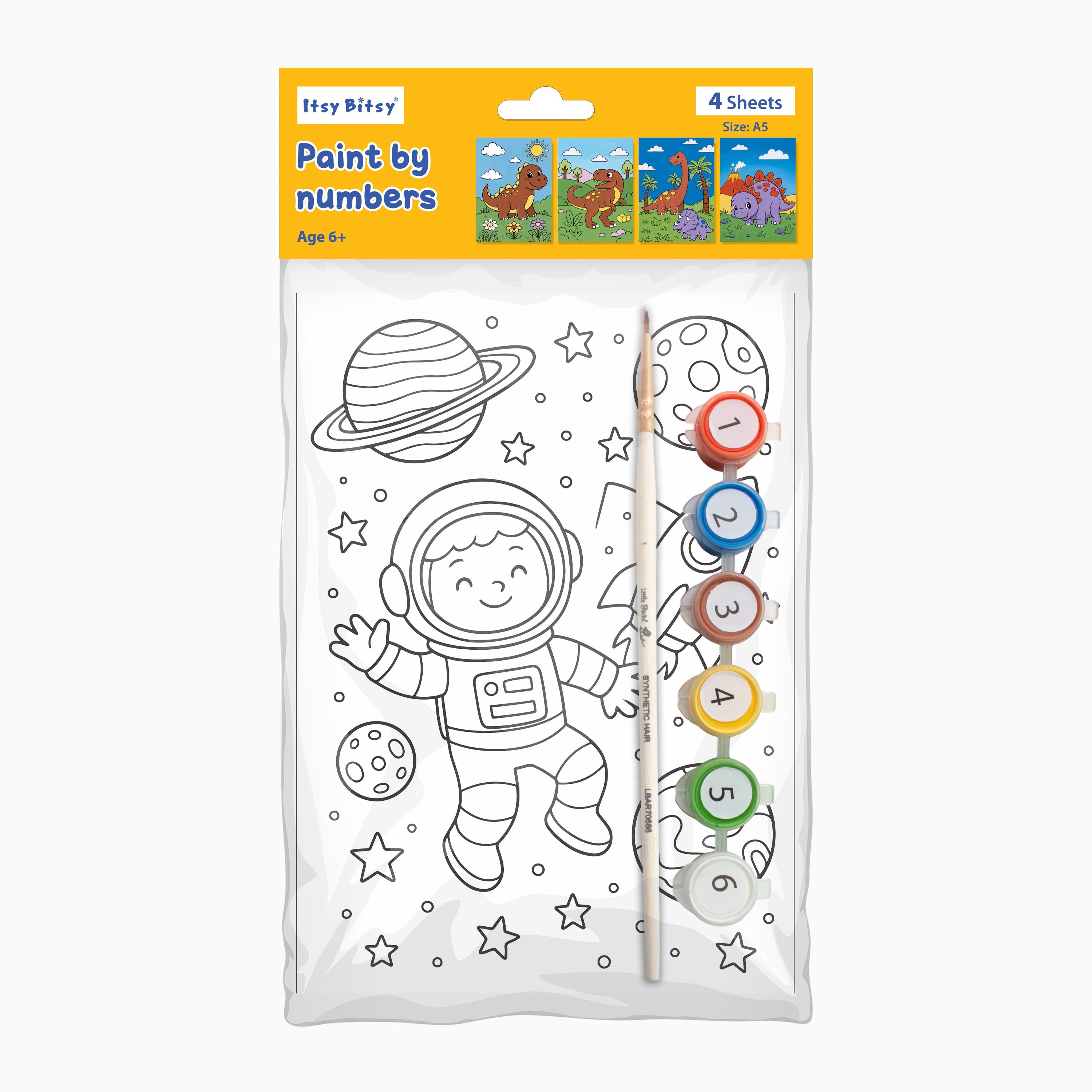 DIY Paint By Numbers - Space Traveller Set of 4 Designs With Paints and Brush, 5.83 X 8.27inch