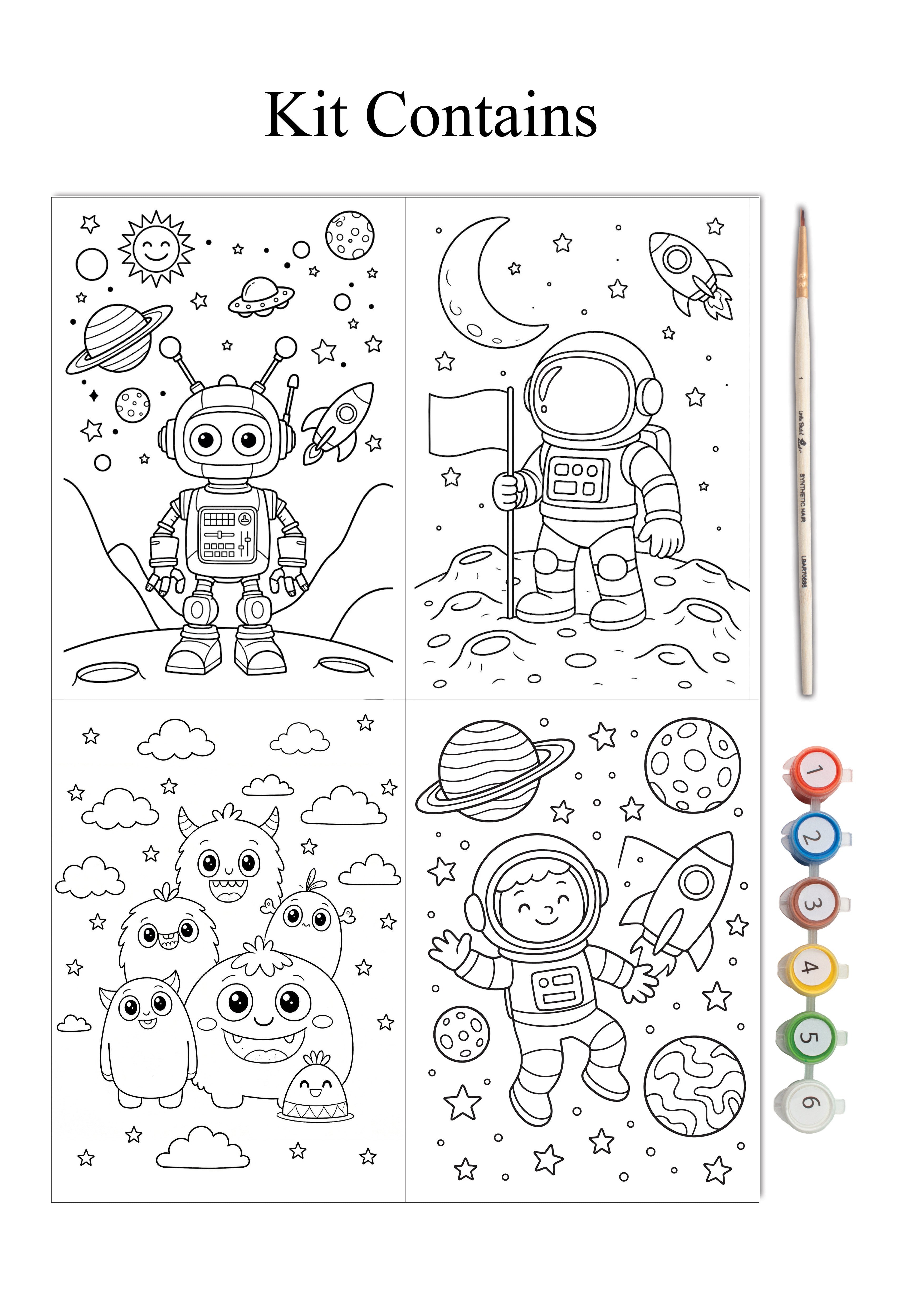 DIY Paint By Numbers - Space Traveller Set of 4 Designs With Paints and Brush, 5.83 X 8.27inch