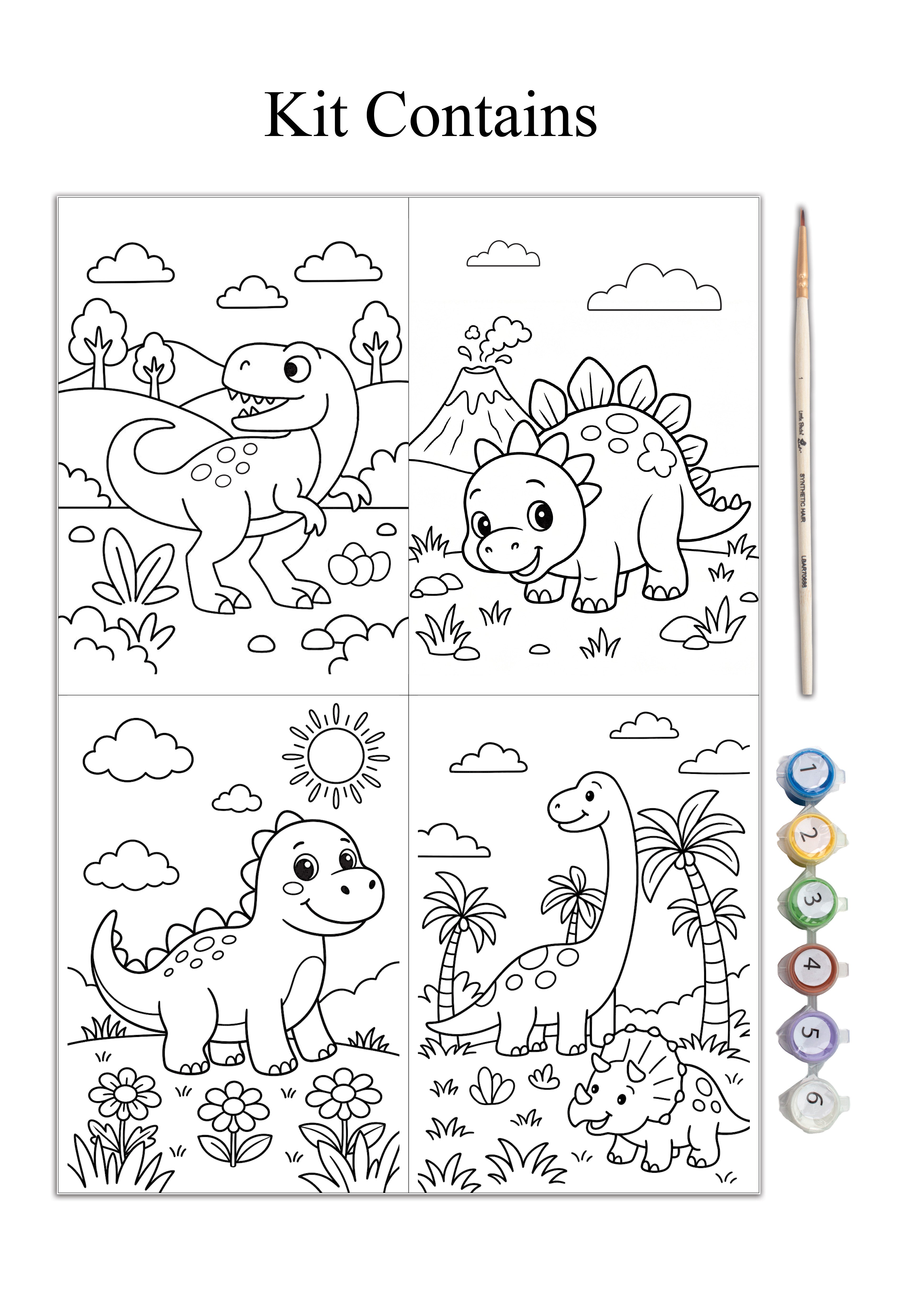 DIY Paint By Numbers - Dinosaur Land, Set of 4 Designs With Paints and Brush, 5.83 X 8.27inch