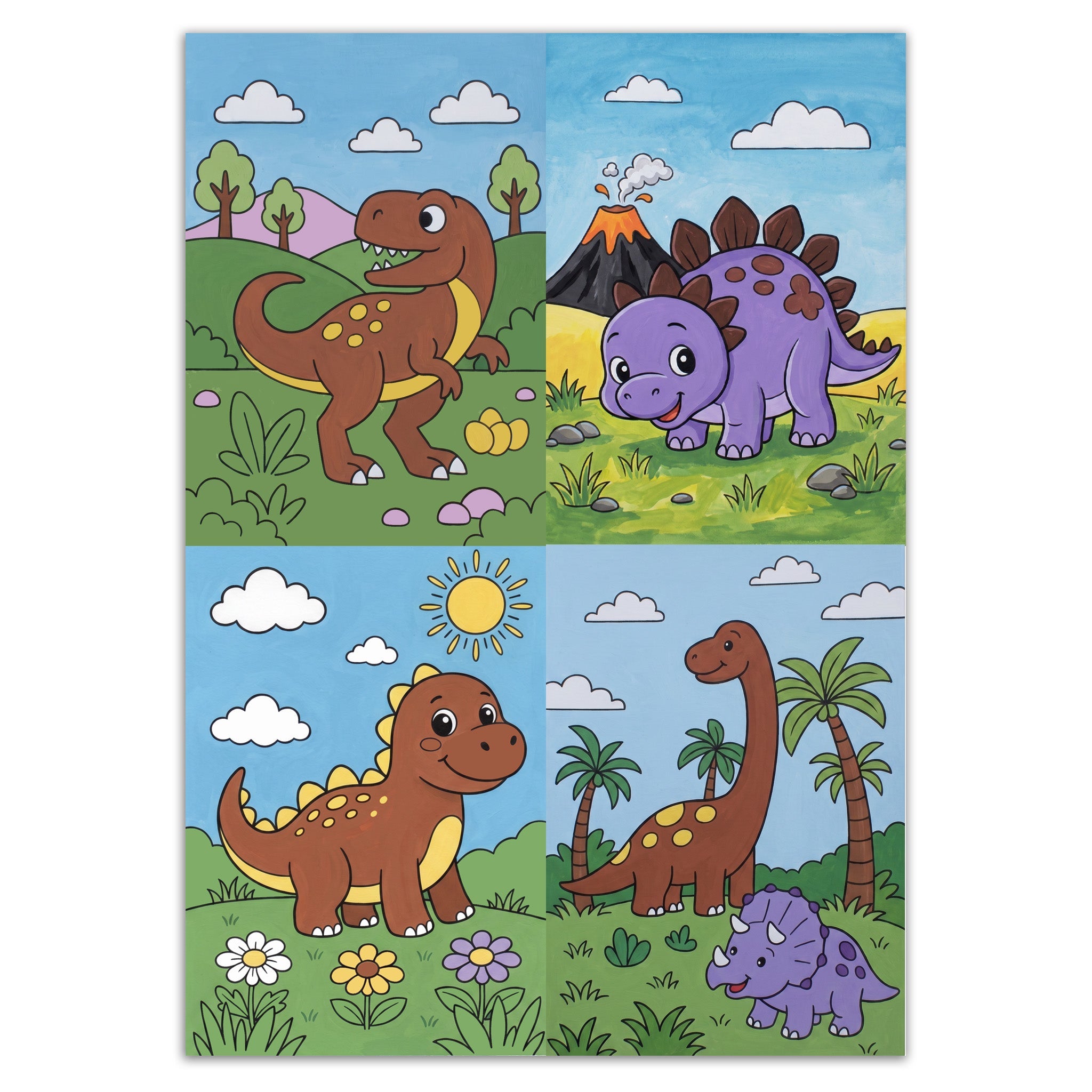 DIY Paint By Numbers - Dinosaur Land, Set of 4 Designs With Paints and Brush, 5.83 X 8.27inch