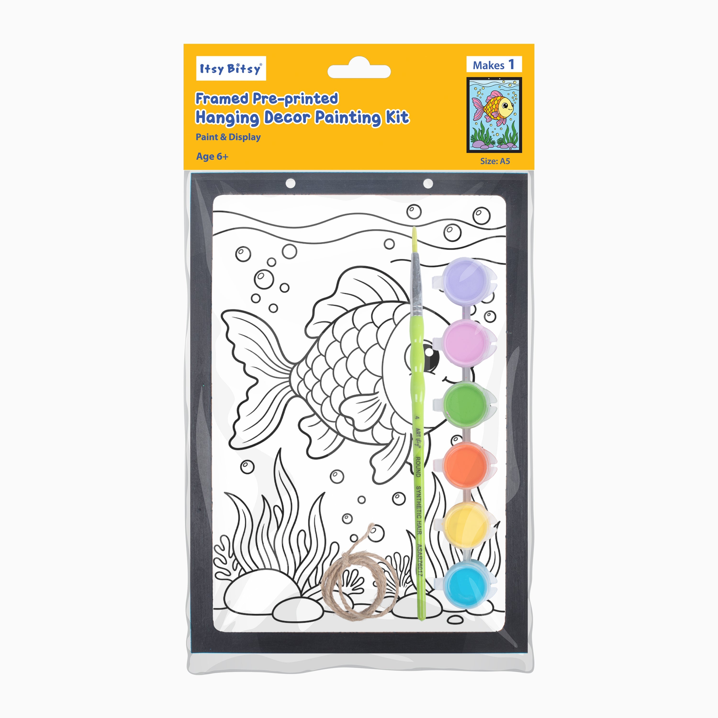 DIY Framed Pre-Printed Hanging Decor Painting Kit - Fish Pond, 5.83 X 8.27inch