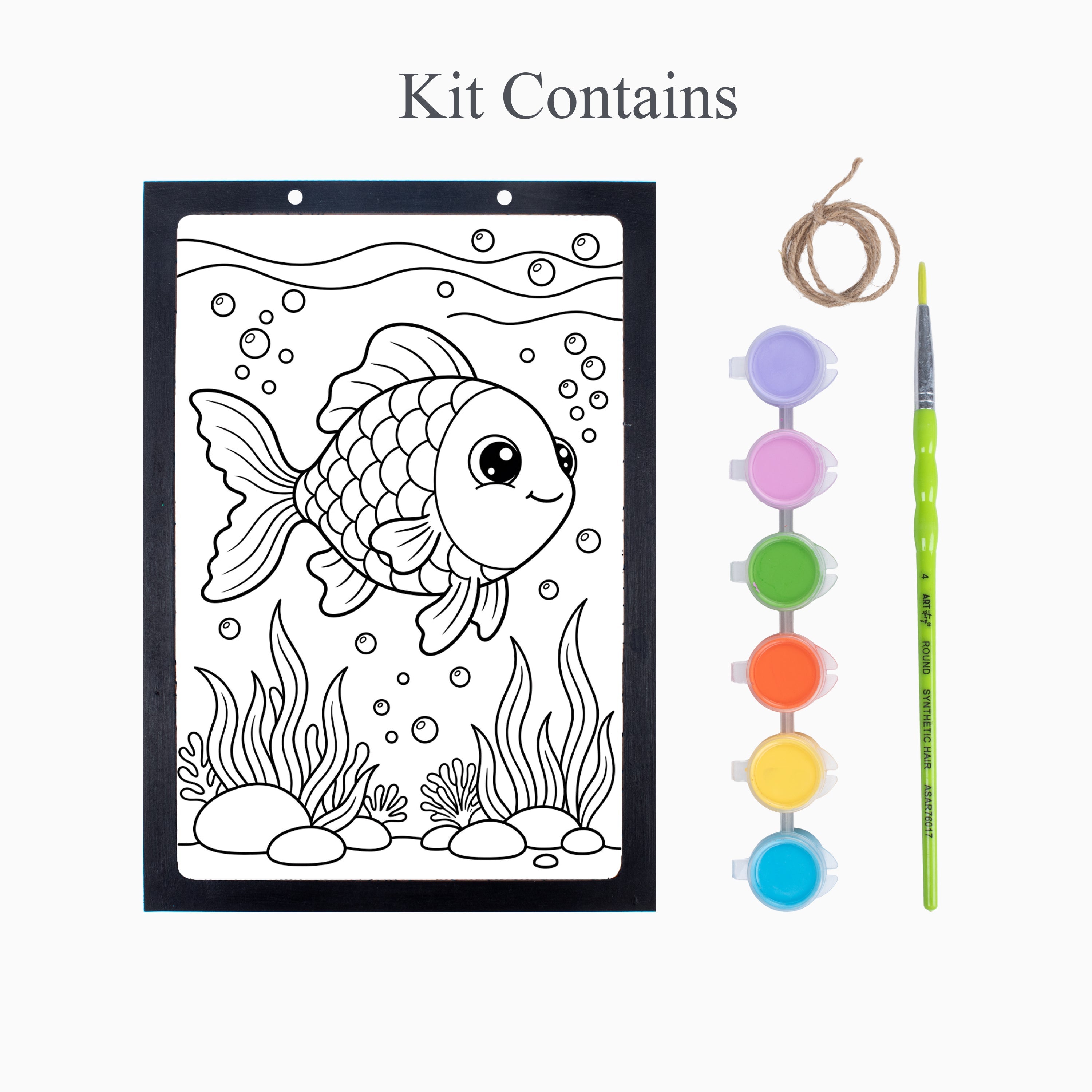 DIY Framed Pre-Printed Hanging Decor Painting Kit - Fish Pond, 5.83 X 8.27inch