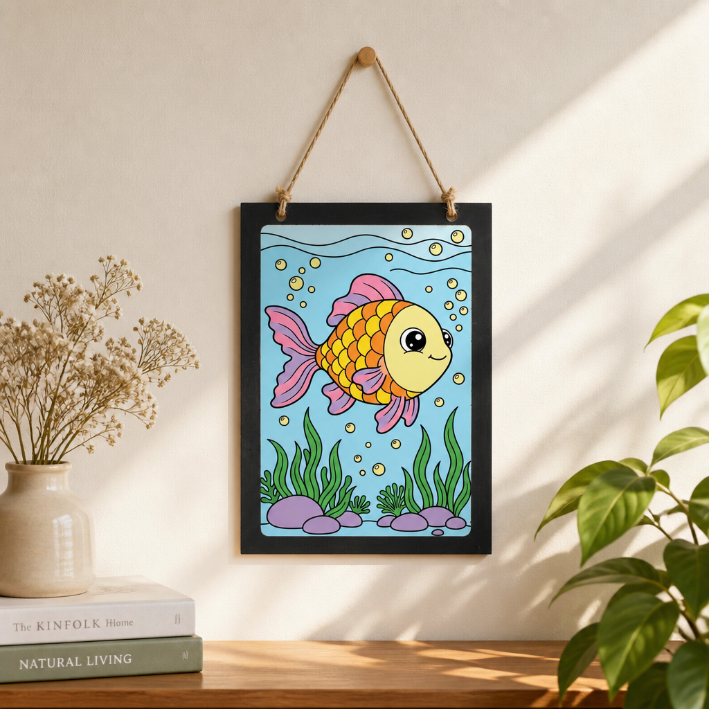 DIY Framed Pre-Printed Hanging Decor Painting Kit - Fish Pond, 5.83 X 8.27inch