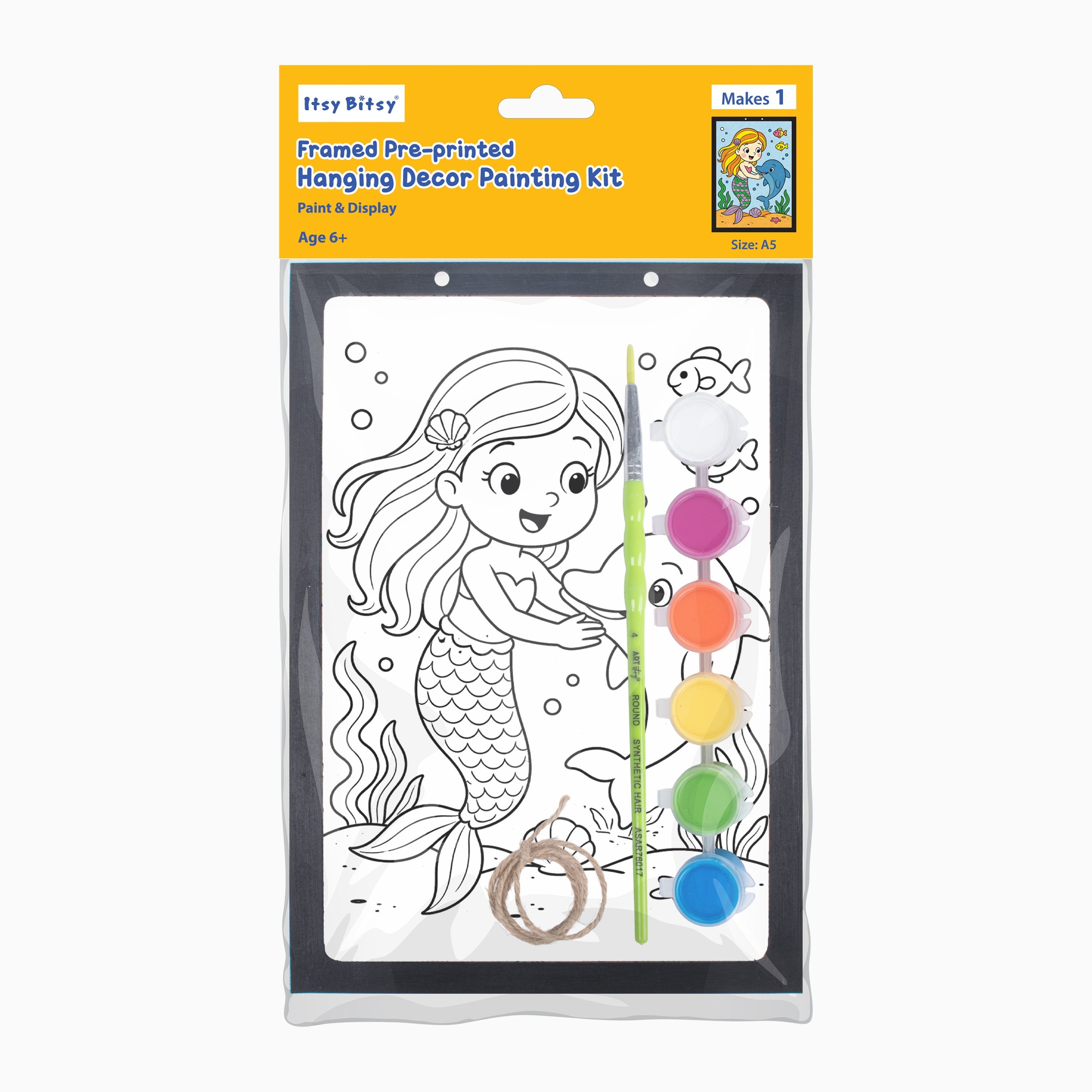 DIY Framed Pre-Printed Hanging Decor Painting Kit - Mermaid Friends, 5.83 X 8.27inch