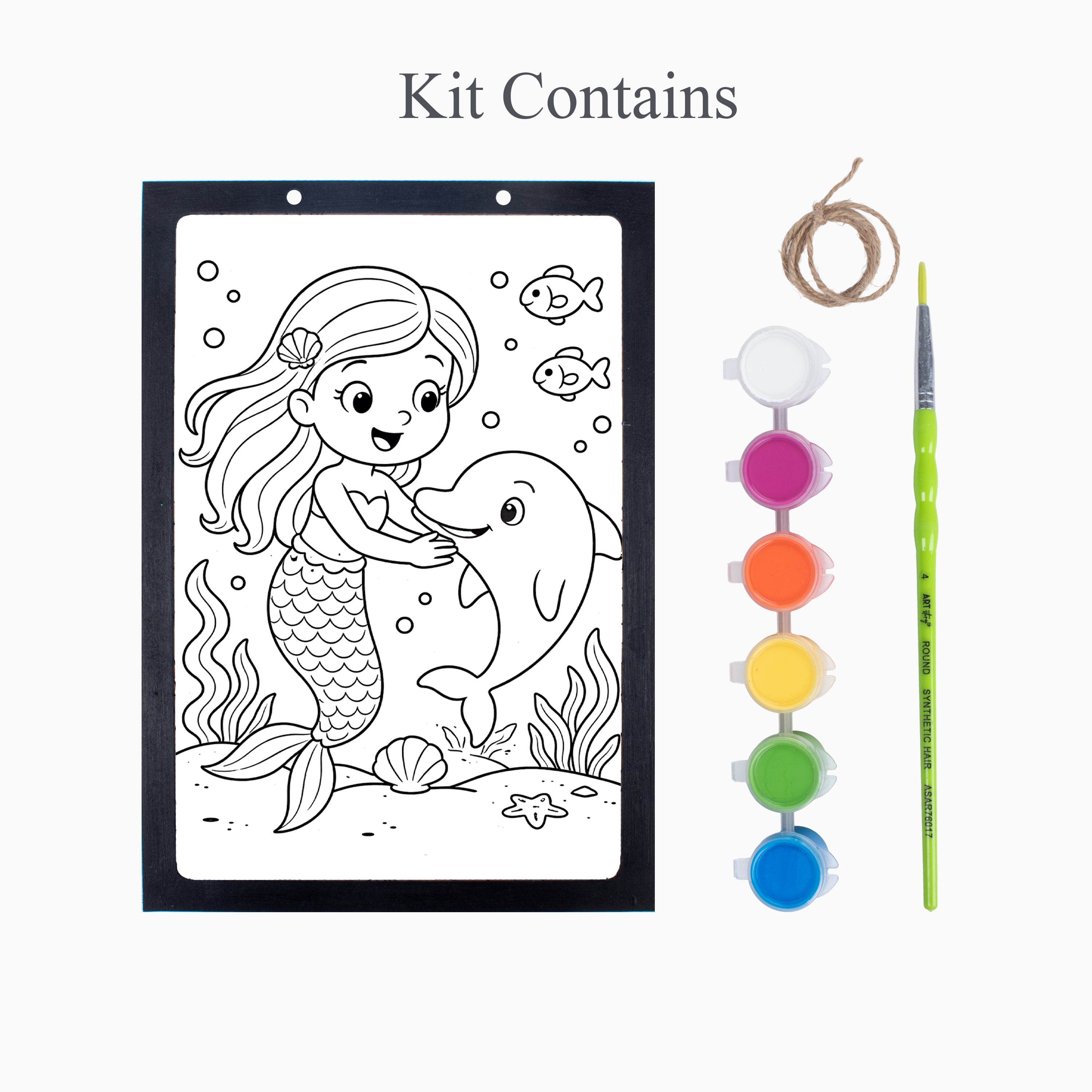 DIY Framed Pre-Printed Hanging Decor Painting Kit - Mermaid Friends, 5.83 X 8.27inch