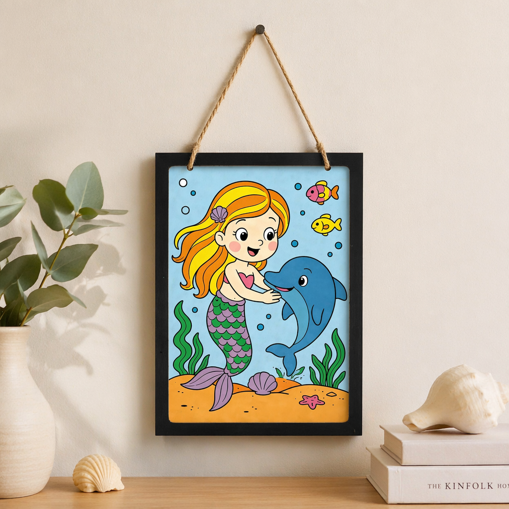 DIY Framed Pre-Printed Hanging Decor Painting Kit - Mermaid Friends, 5.83 X 8.27inch