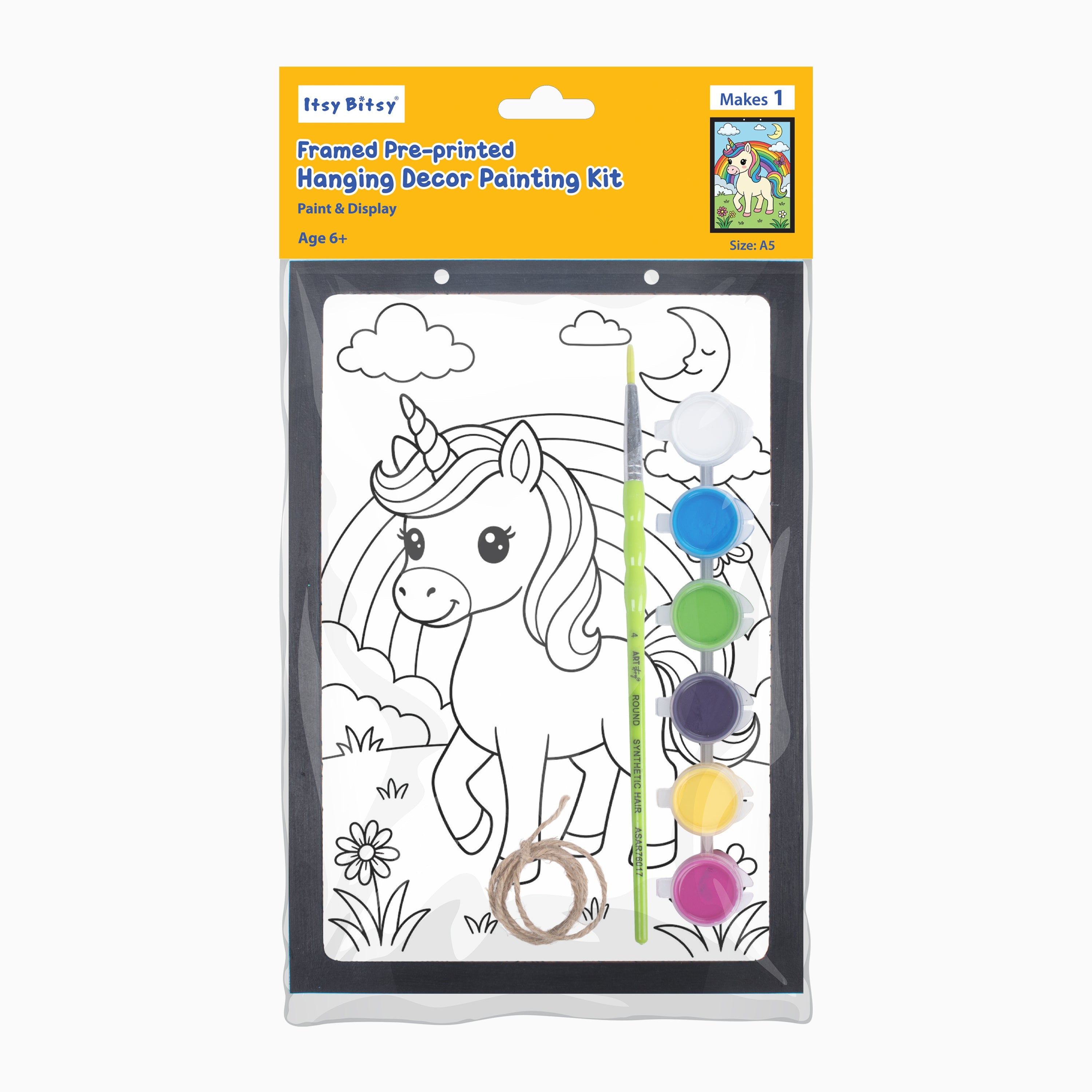 DIY Framed Pre-Printed Hanging Decor Painting Kit - Rainbow Unicorn, 5.83 X 8.27inch