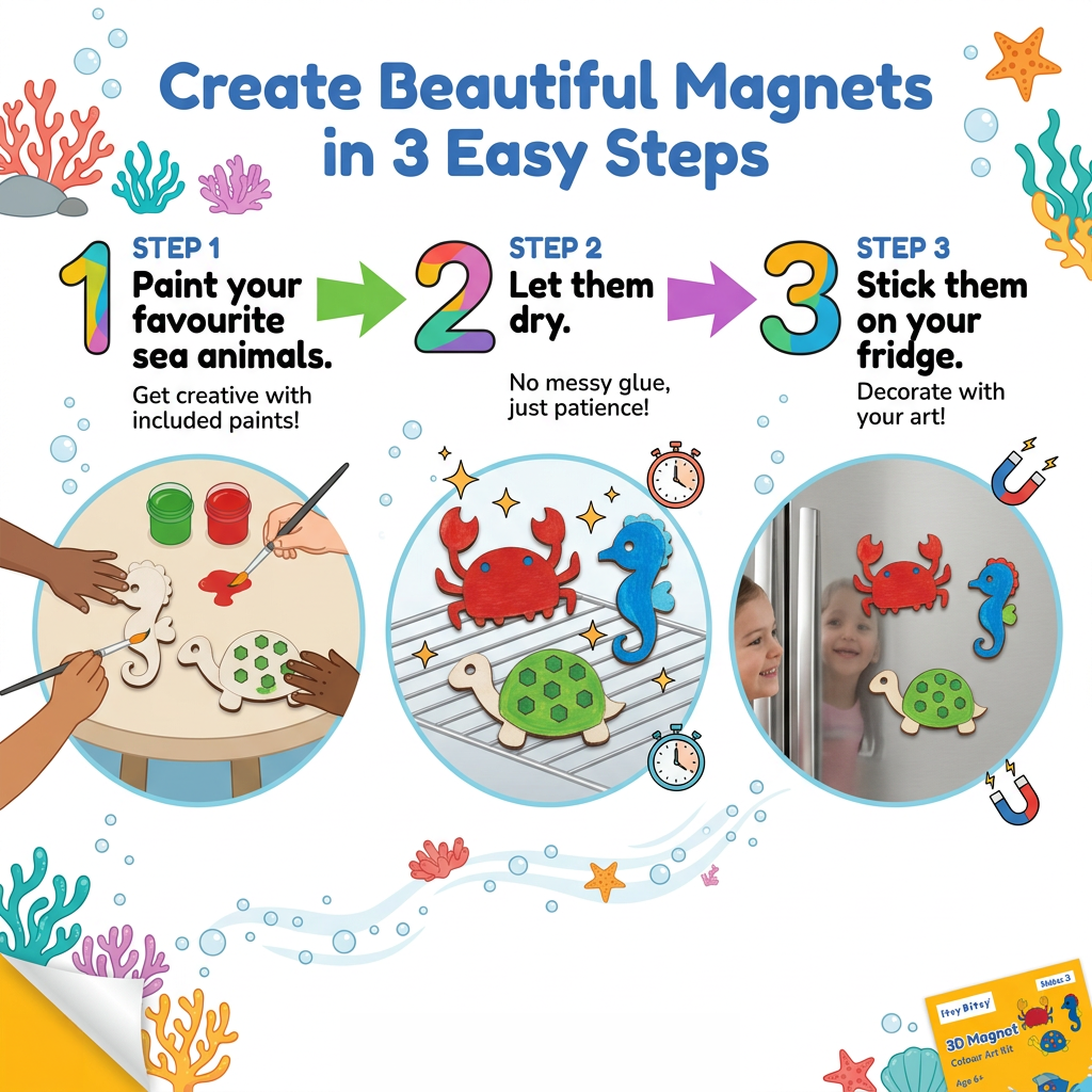 DIY 3D Magnet Art Kit - Aquatic Friends, Set of 3, 7cm