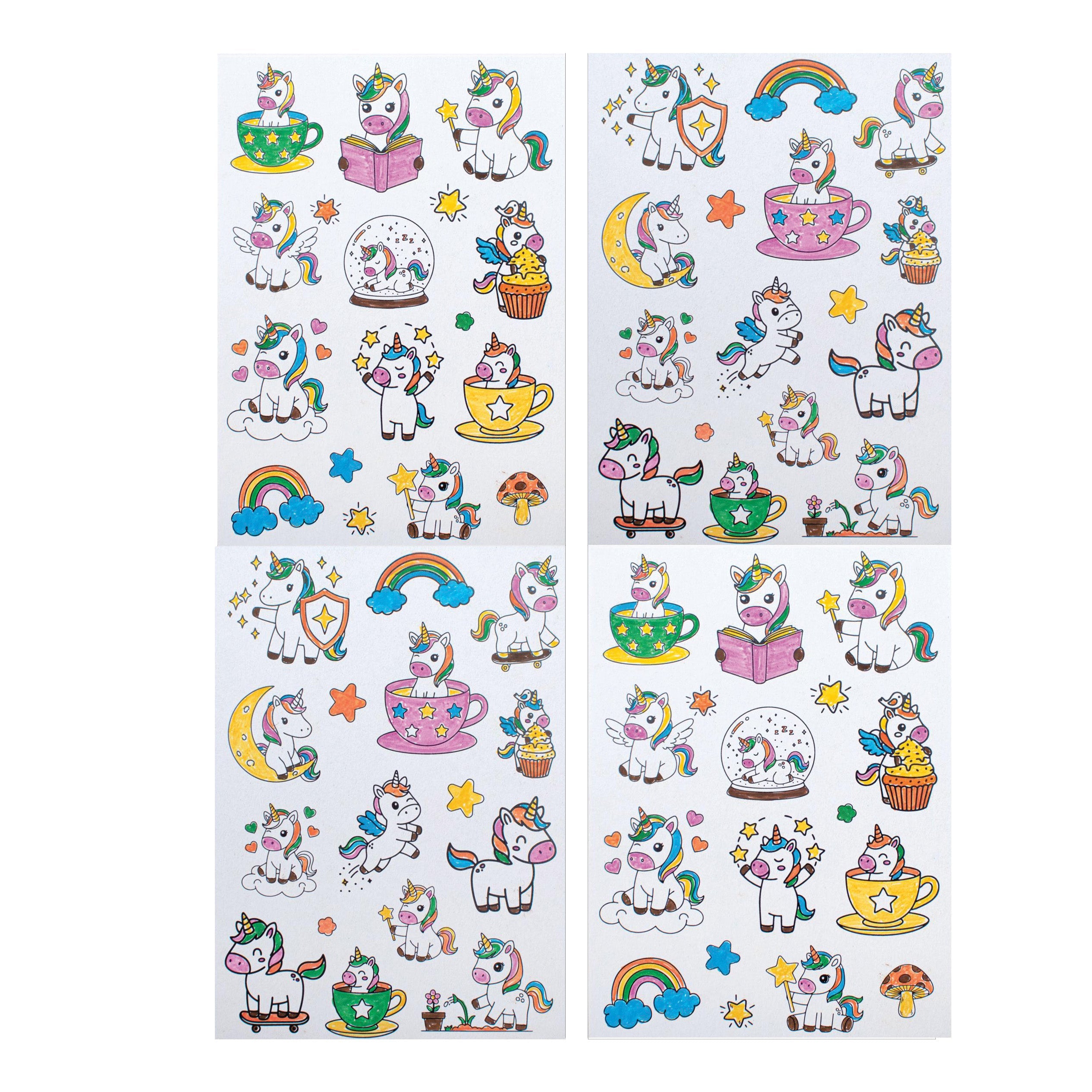 DIY Colour Your Own Sticker Sheets - Unicorn Wonderland, 2 Designs X 2 Sheets