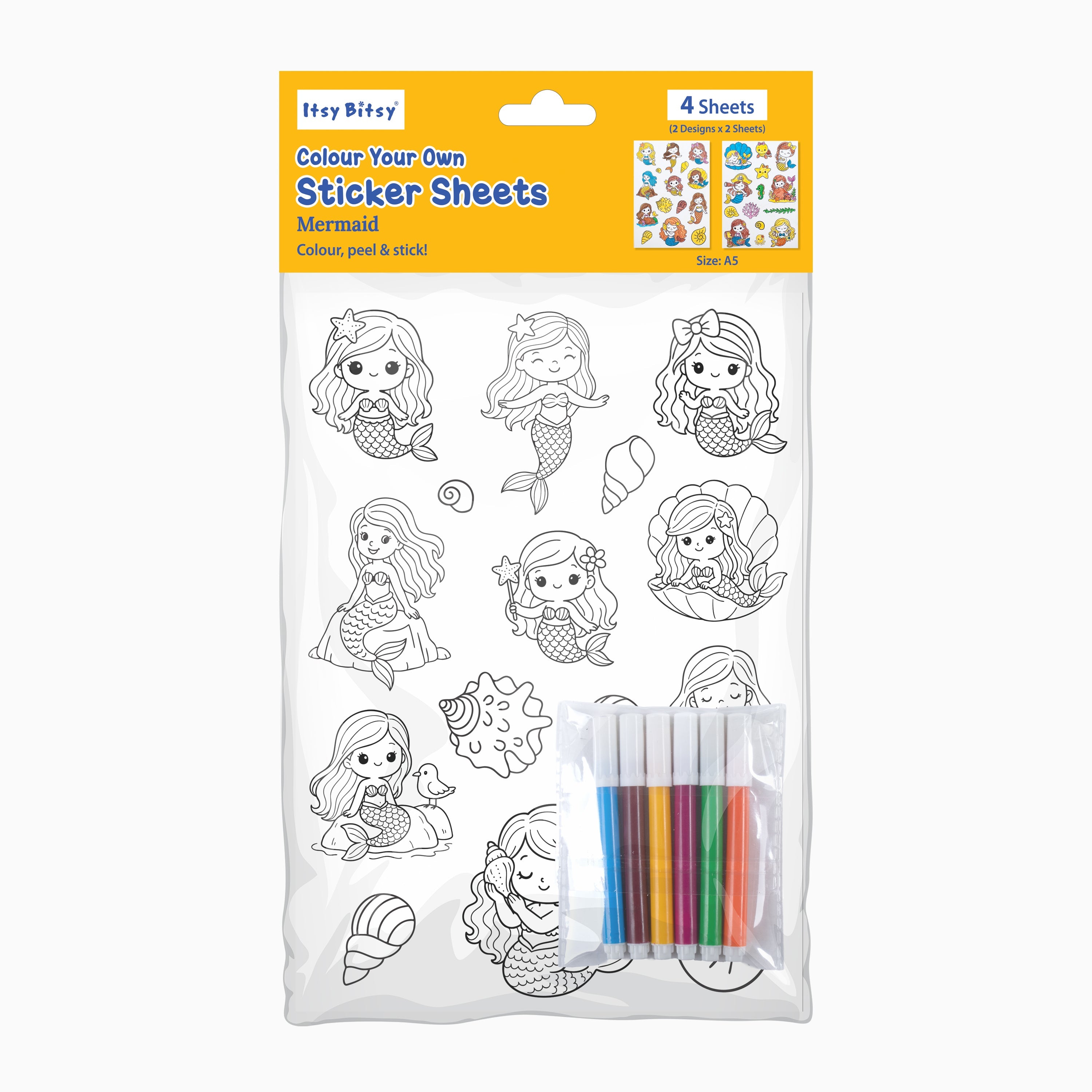 DIY Colour Your Own Sticker Sheets - Mermaid Magic, 2 Designs X 2 Sheets