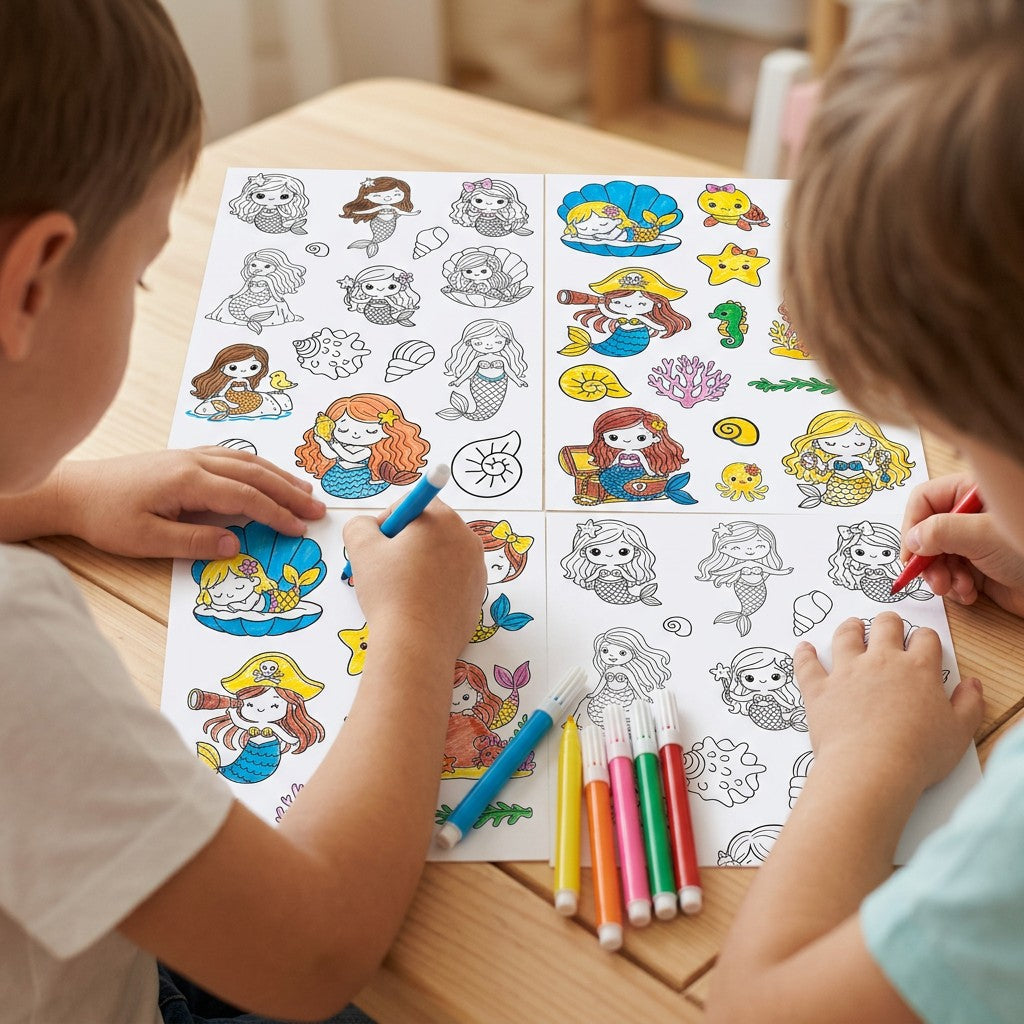 DIY Colour Your Own Sticker Sheets - Mermaid Magic, 2 Designs X 2 Sheets