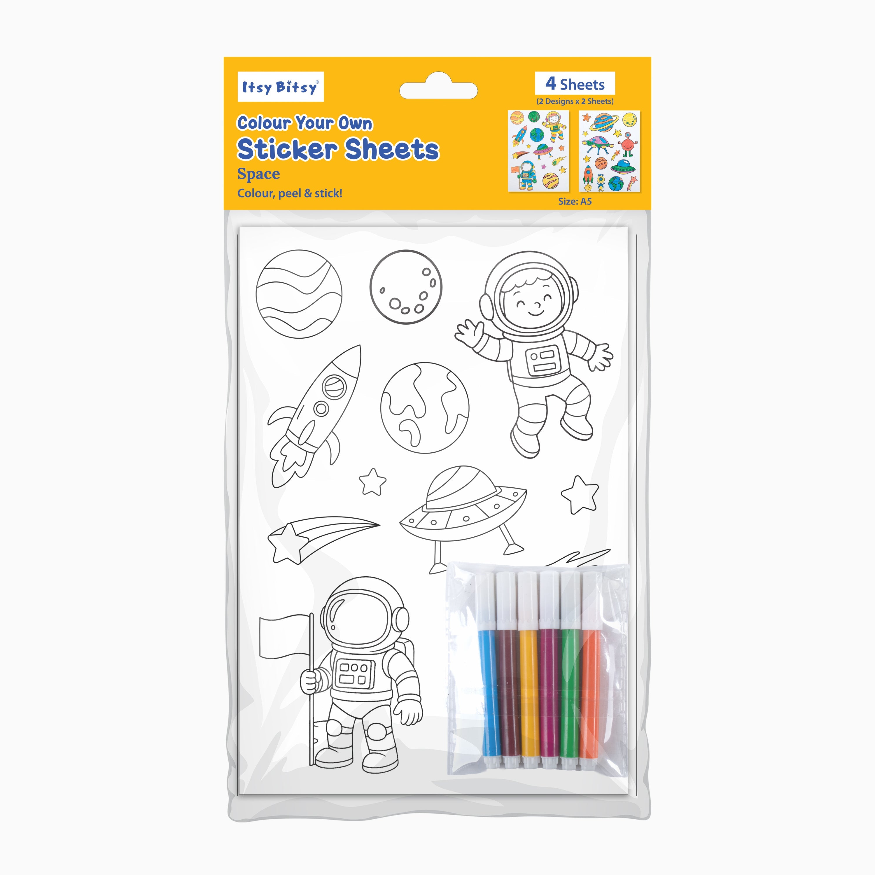 DIY Colour Your Own Sticker Sheets - Space Explorer, 2 Designs X 2 Sheets