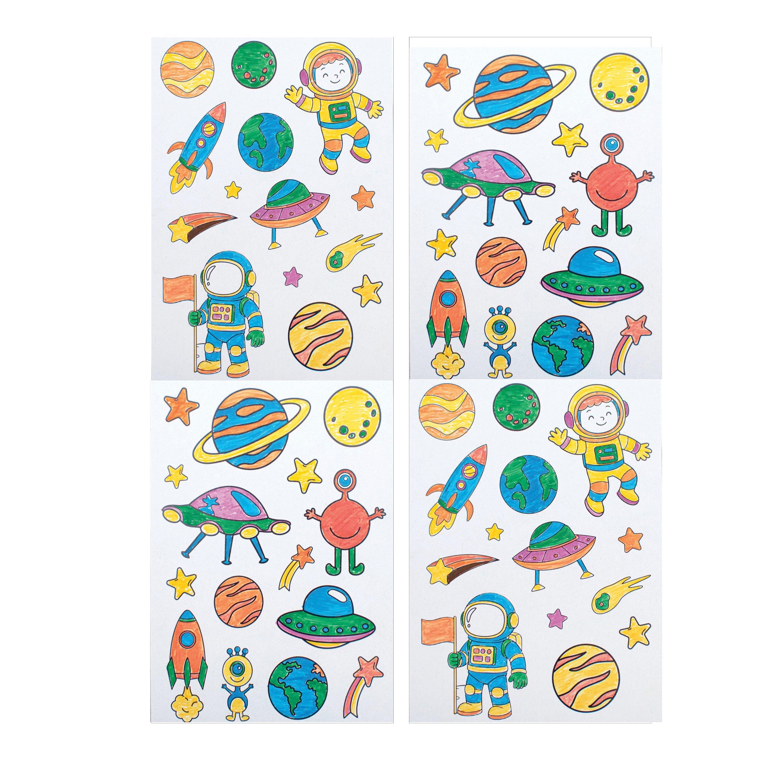 DIY Colour Your Own Sticker Sheets - Space Explorer, 2 Designs X 2 Sheets