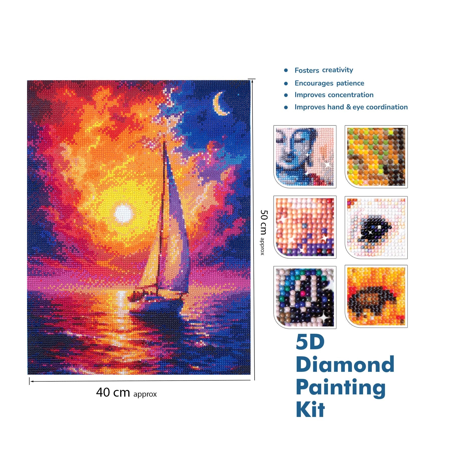 5D Diamond Painting Kit Sunset Voyage 40 X 50cm 1pc Acetate Box