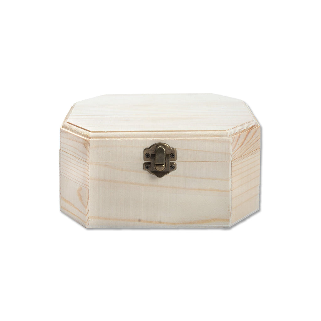Pinewood Box with Metal Latch Octagonal L5.8 x W3.75 x H2.6 1pc