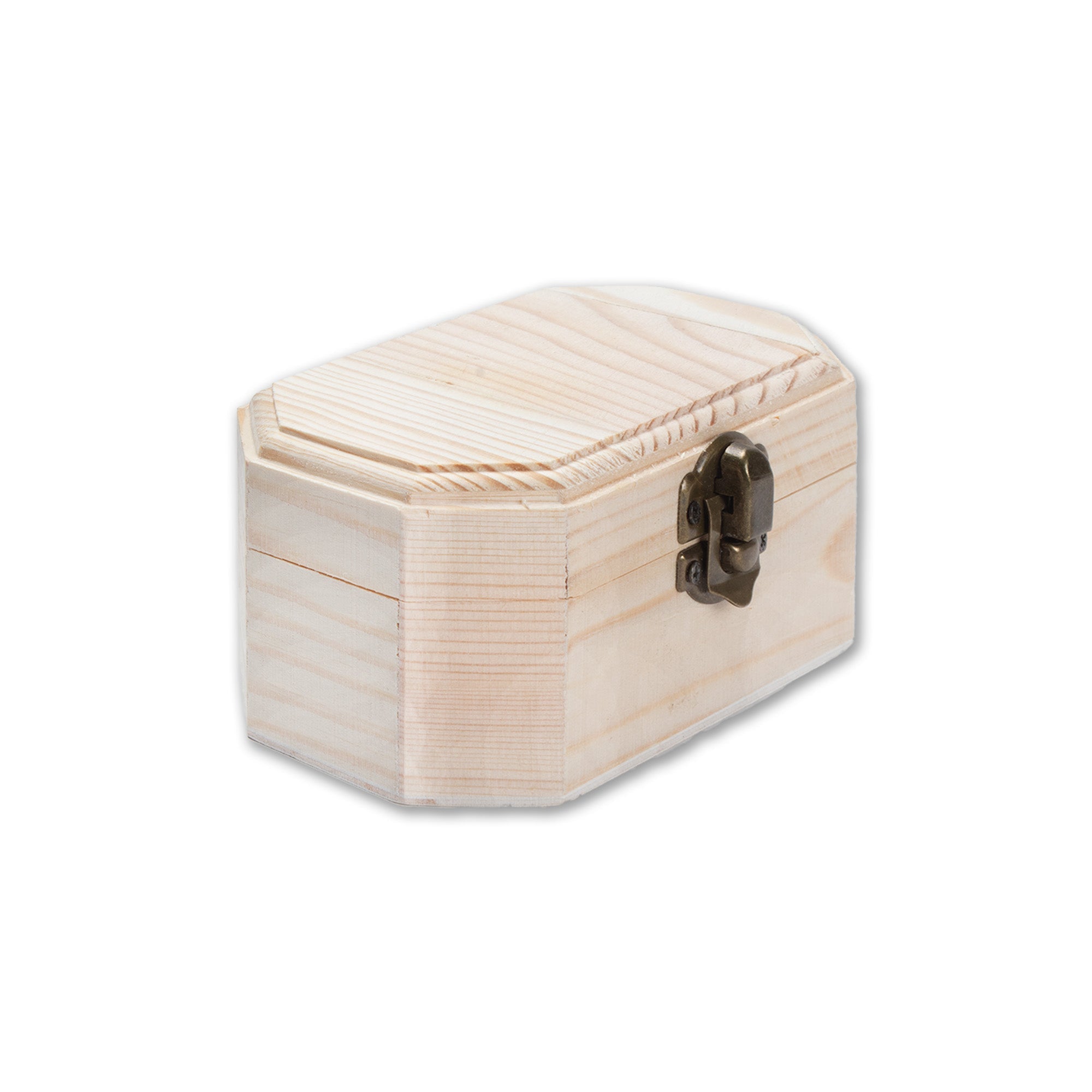 Pinewood Box with Metal Latch Octagonal L4.75 x W2.75 x H2.2 1pc
