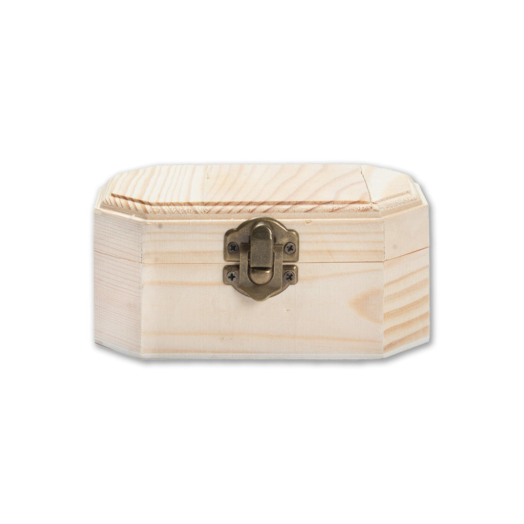 Pinewood Box with Metal Latch Octagonal L4.75 x W2.75 x H2.2 1pc