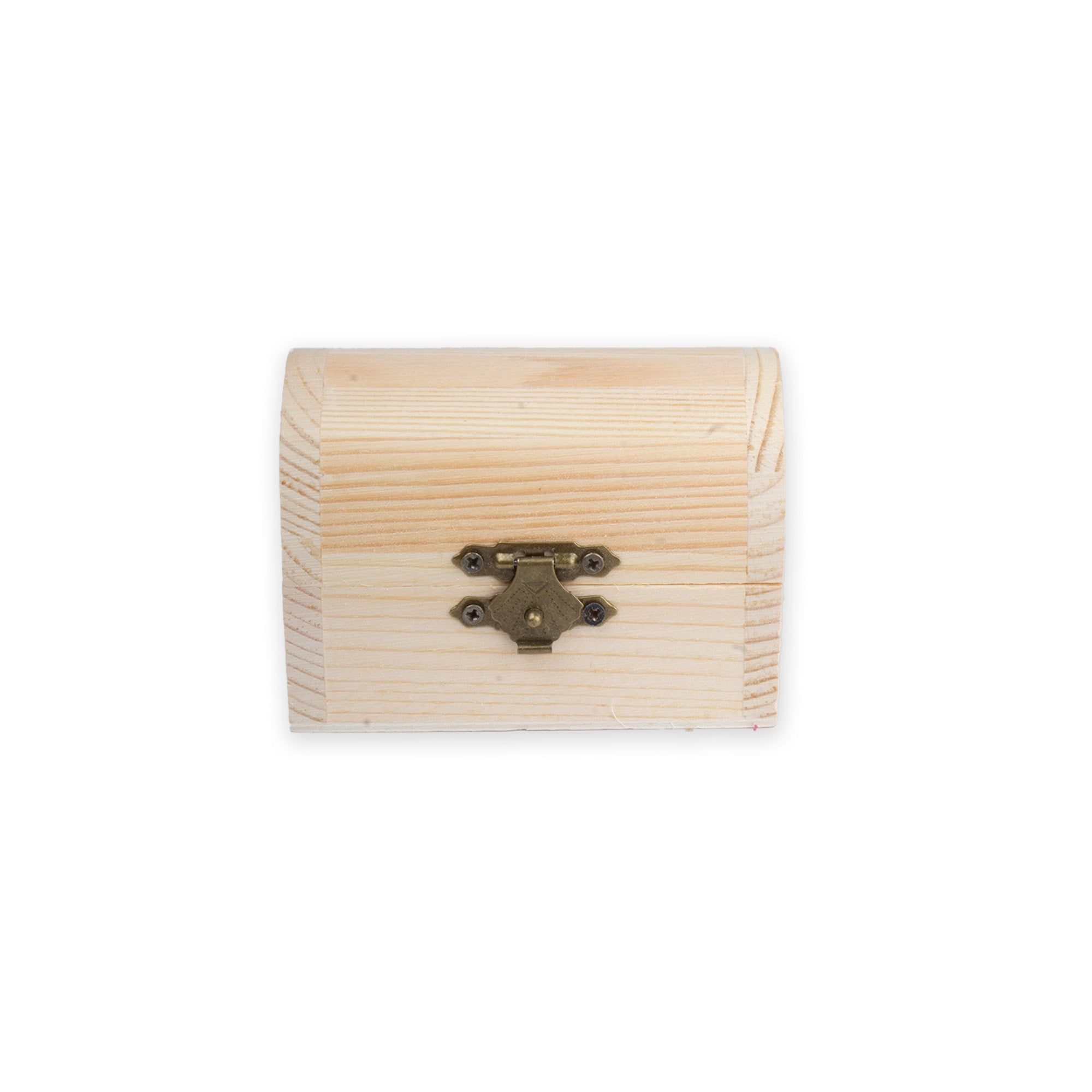 Pinewood Box with Metal Latch Round Top Chest L3.5 x W1.9 x H2.4 1pc