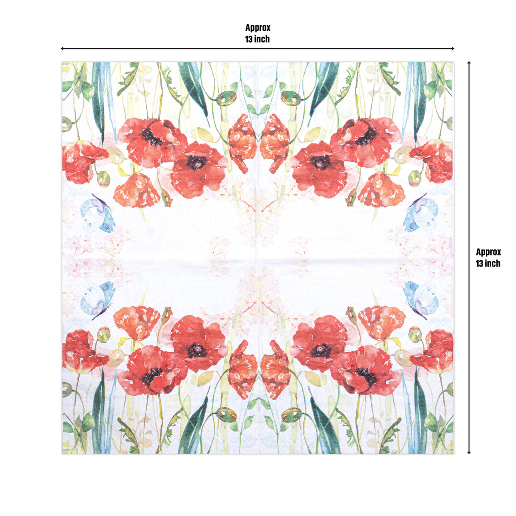 Decoupage Napkin Poppy Blossom 13 X 13inch 3PLY 1pc