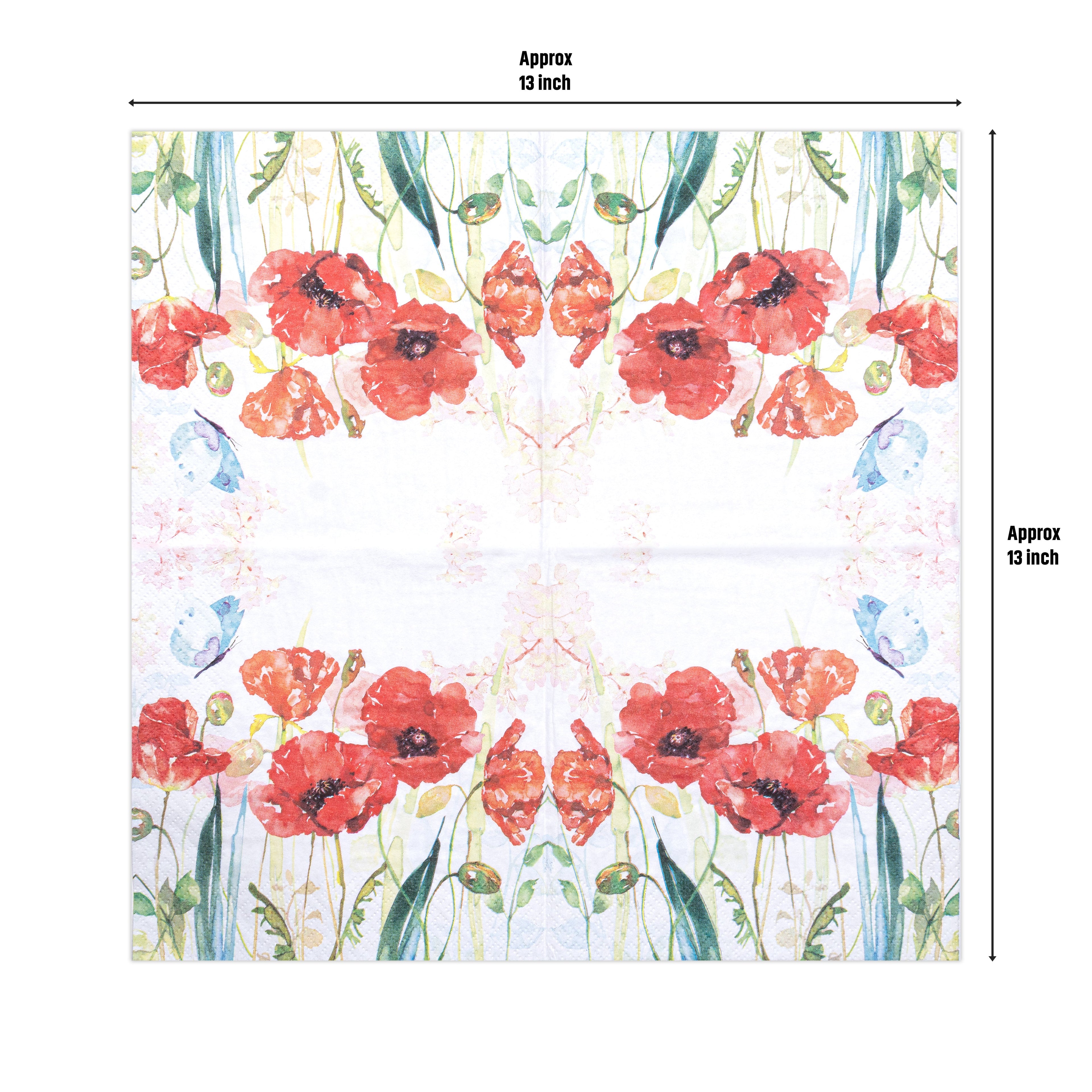 Decoupage Napkin Poppy Blossom 13 X 13inch 3PLY 1pc