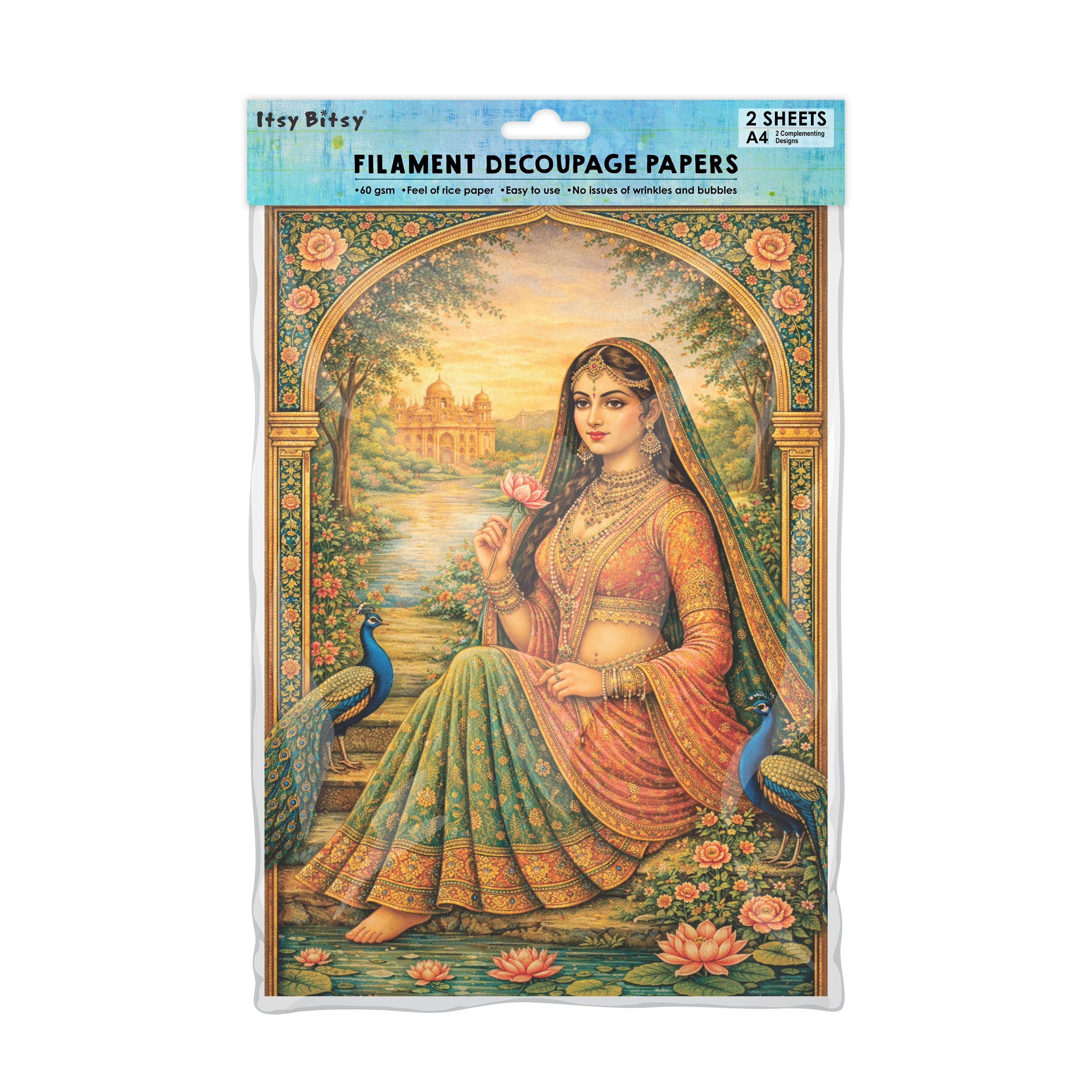 Filament Decoupage Paper Timeless Maharani 2 Designs 60GSM A4 2 Sheets