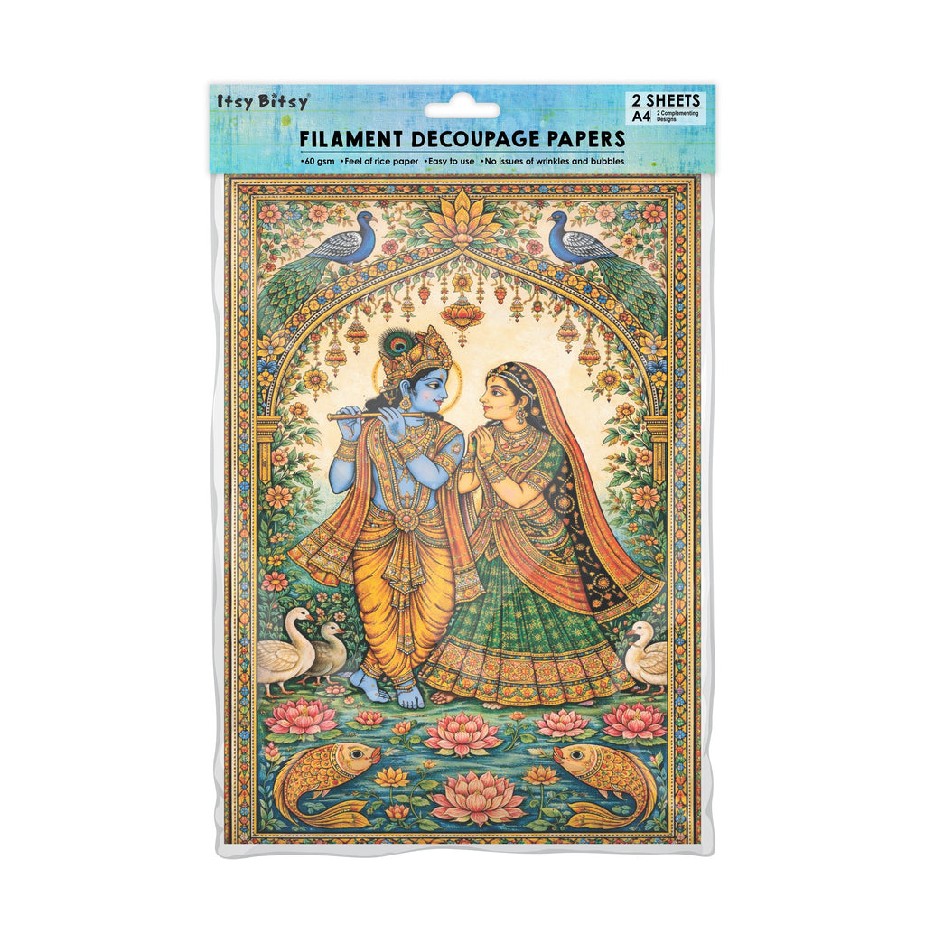 Filament Decoupage Paper Melodies of Vrindavan 2 Designs 60GSM A4 2 Sheets