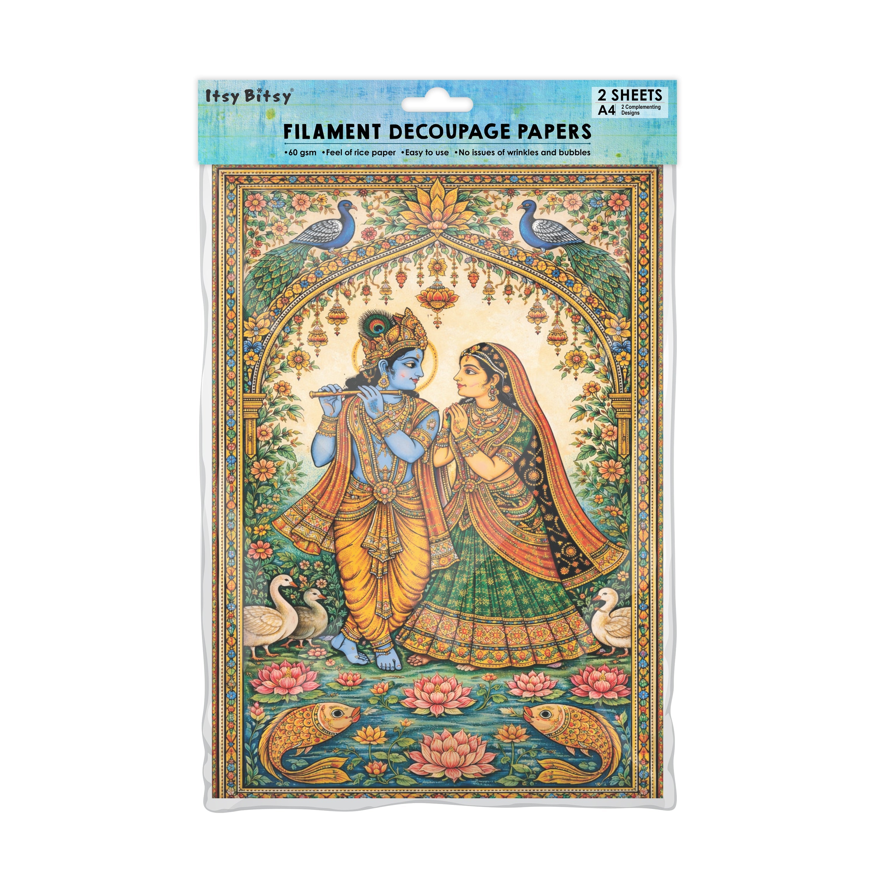 Filament Decoupage Paper Melodies of Vrindavan 2 Designs 60GSM A4 2 Sheets
