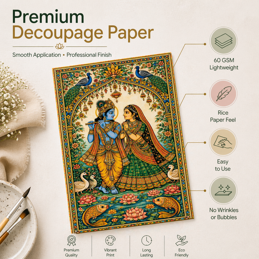 Filament Decoupage Paper Melodies of Vrindavan 2 Designs 60GSM A4 2 Sheets