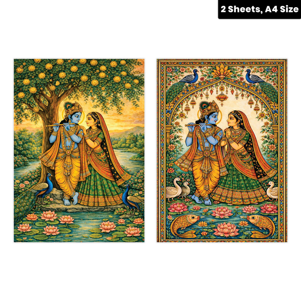Filament Decoupage Paper Melodies of Vrindavan 2 Designs 60GSM A4 2 Sheets