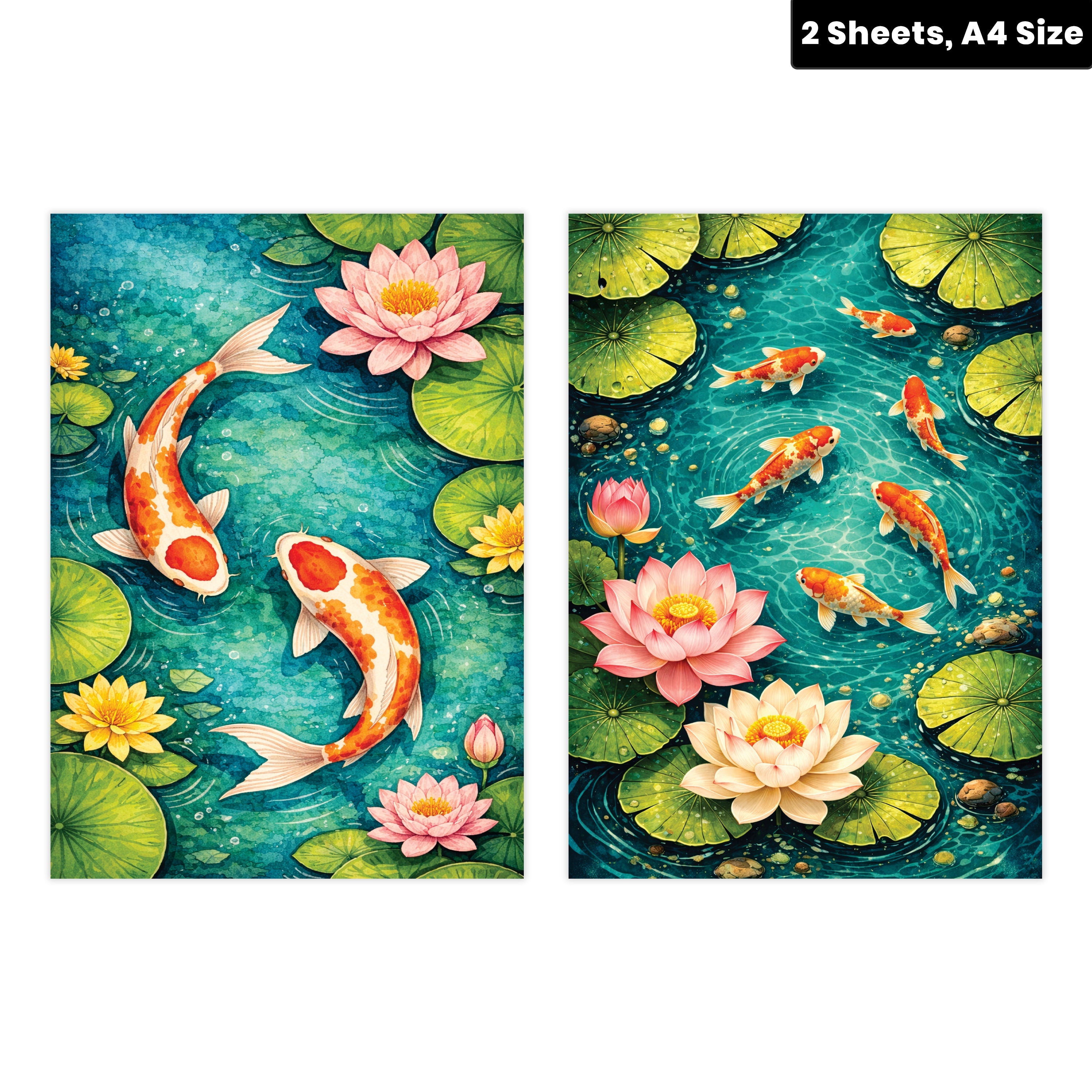 Filament Decoupage Paper Koi Pond 2 Designs 60GSM A4 2 Sheets