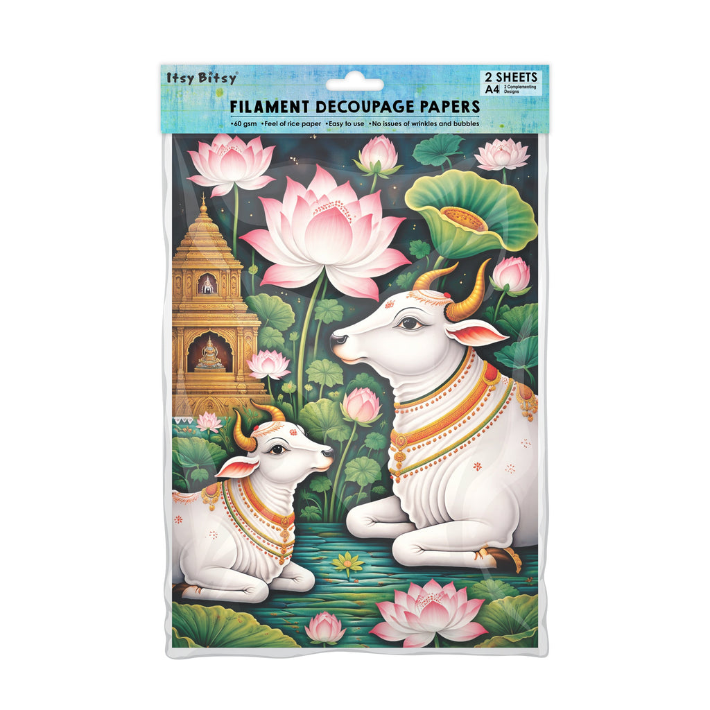 Filament Decoupage Paper Pichwai Pastures 2 Designs 60GSM A4 2 Sheets