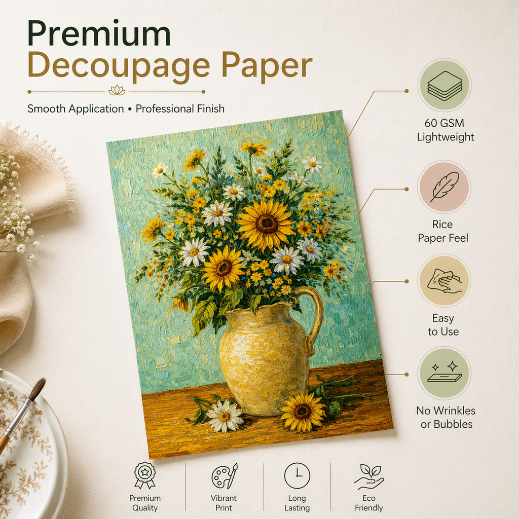 Filament Decoupage Paper Sunflower Artistry 2 Designs 60GSM A4 2 Sheets