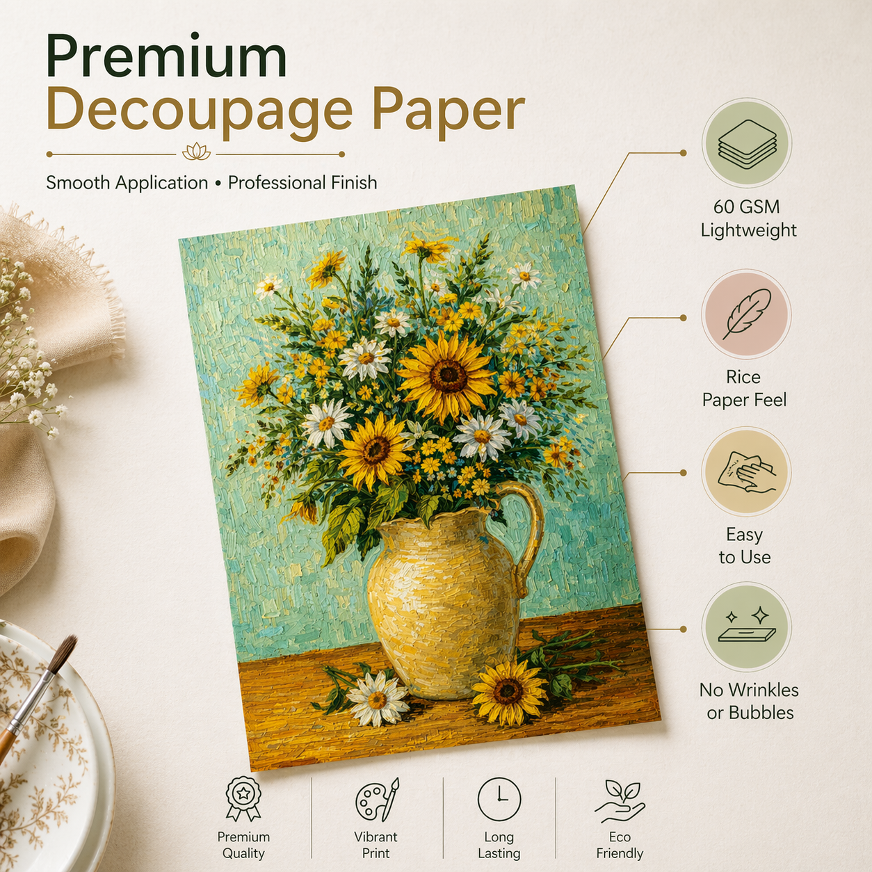 Filament Decoupage Paper Sunflower Artistry 2 Designs 60GSM A4 2 Sheets