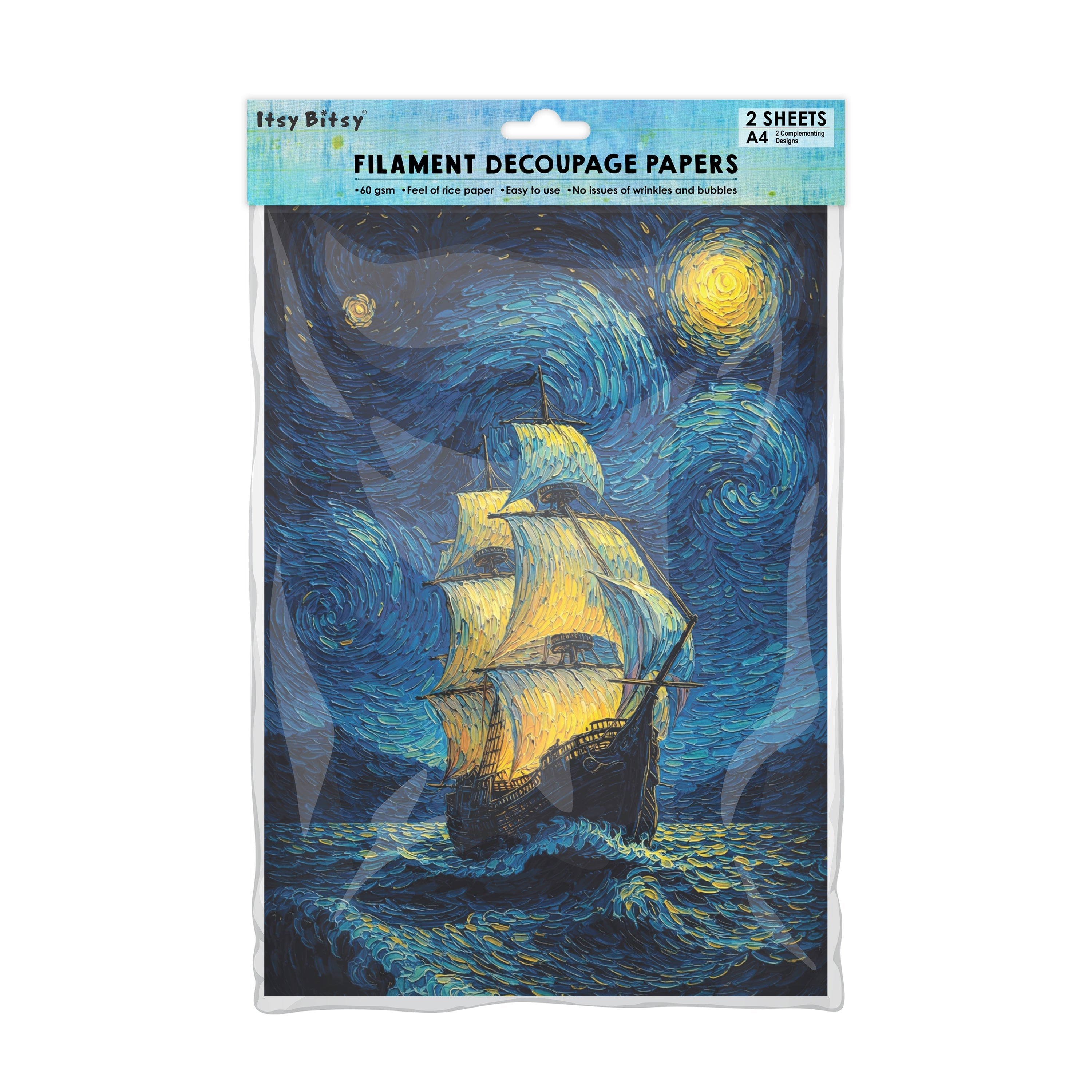 Filament Decoupage Paper Starlight Voyage 2 Designs 60GSM A4 2 Sheets