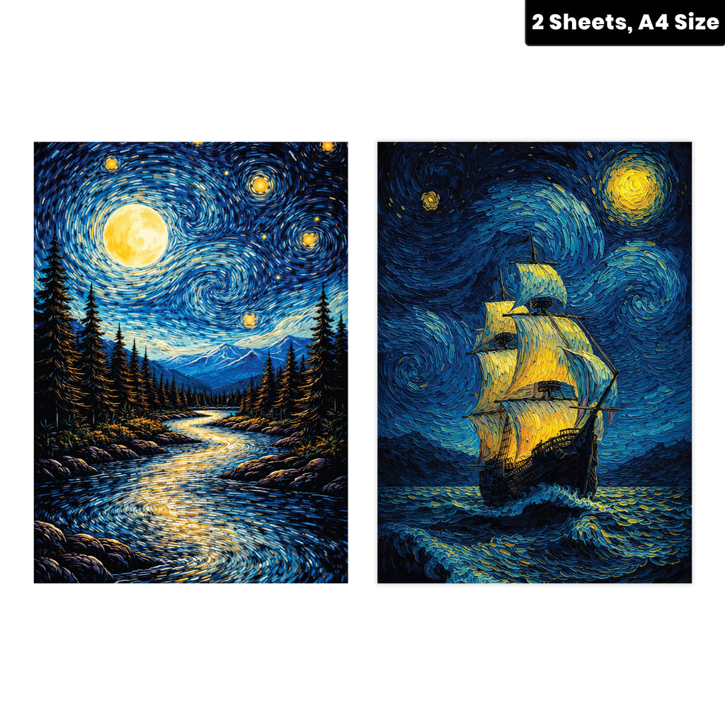 Filament Decoupage Paper Starlight Voyage 2 Designs 60GSM A4 2 Sheets