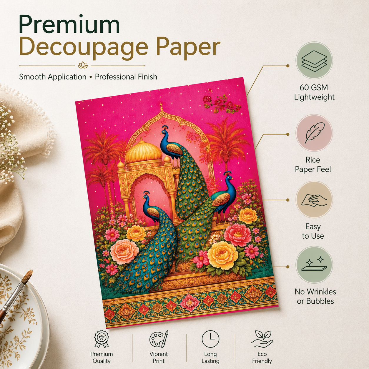 Filament Decoupage Paper Peacock Symphony 2 Designs 60GSM A4 2 Sheets