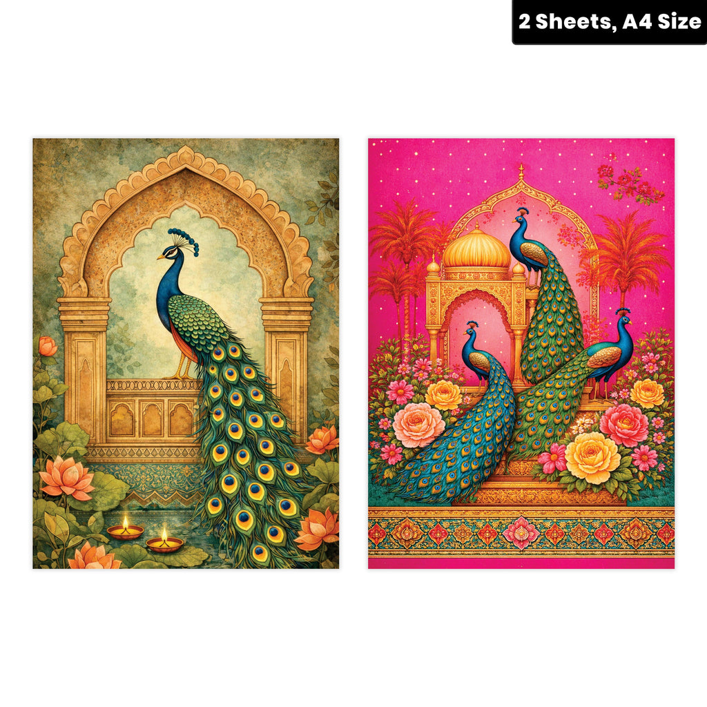 Filament Decoupage Paper Peacock Symphony 2 Designs 60GSM A4 2 Sheets