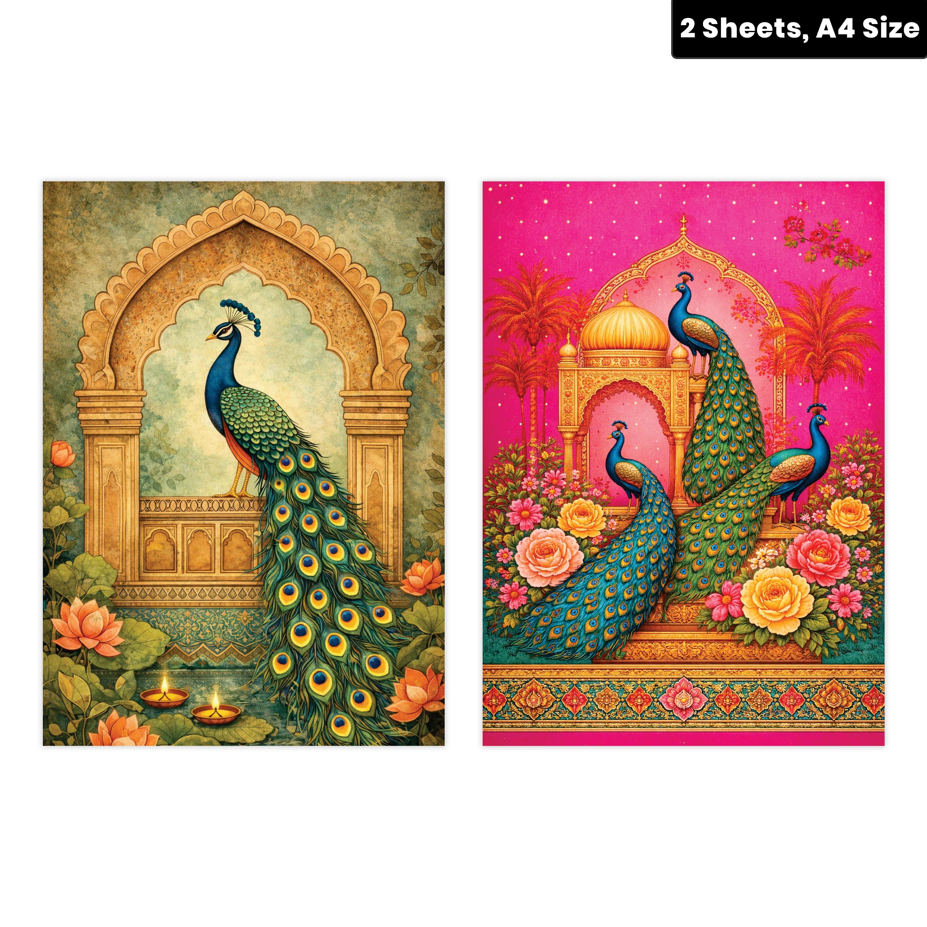 Filament Decoupage Paper Peacock Symphony 2 Designs 60GSM A4 2 Sheets