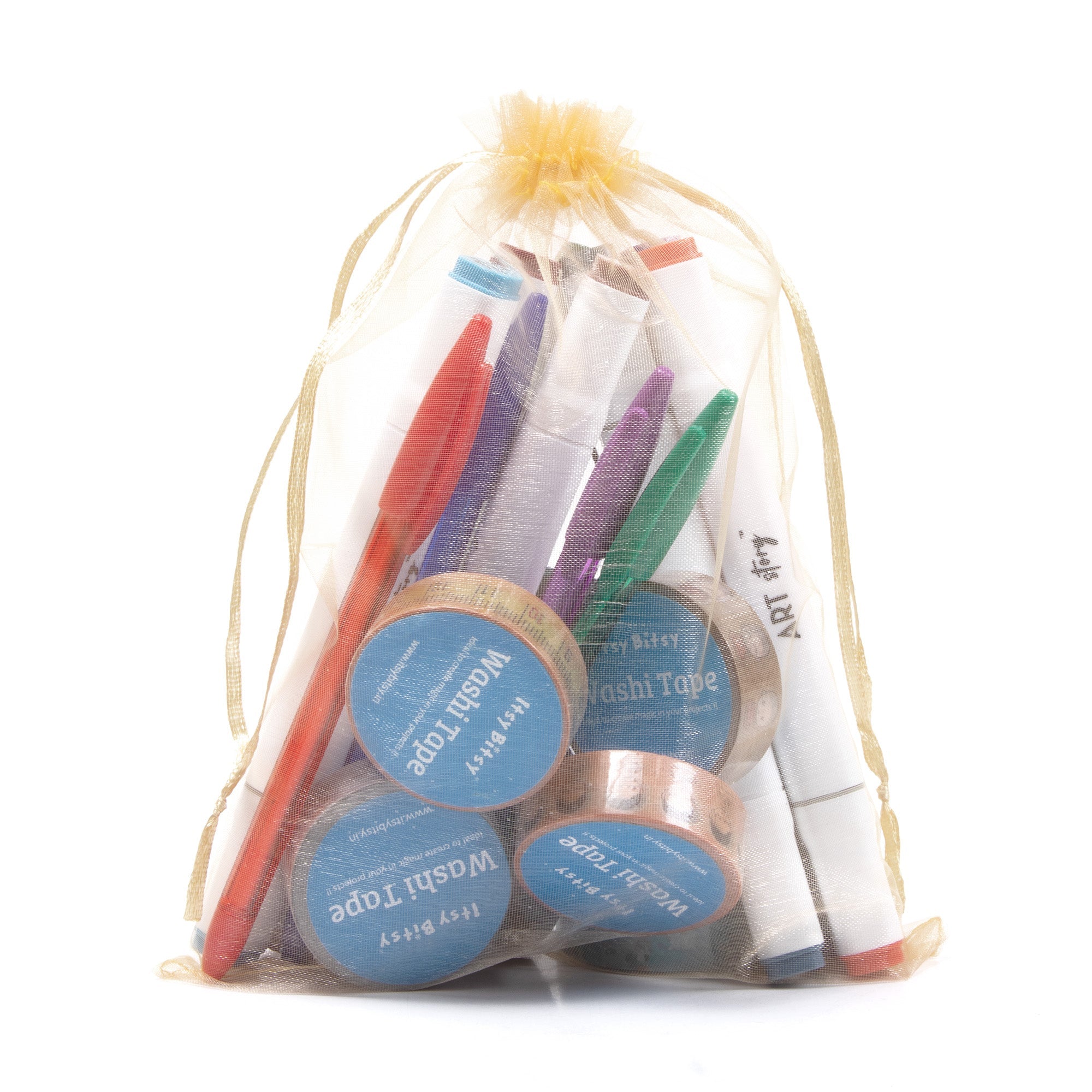 Organza Drawstring Gift Bags Gold 17x23cm 12pcs pack