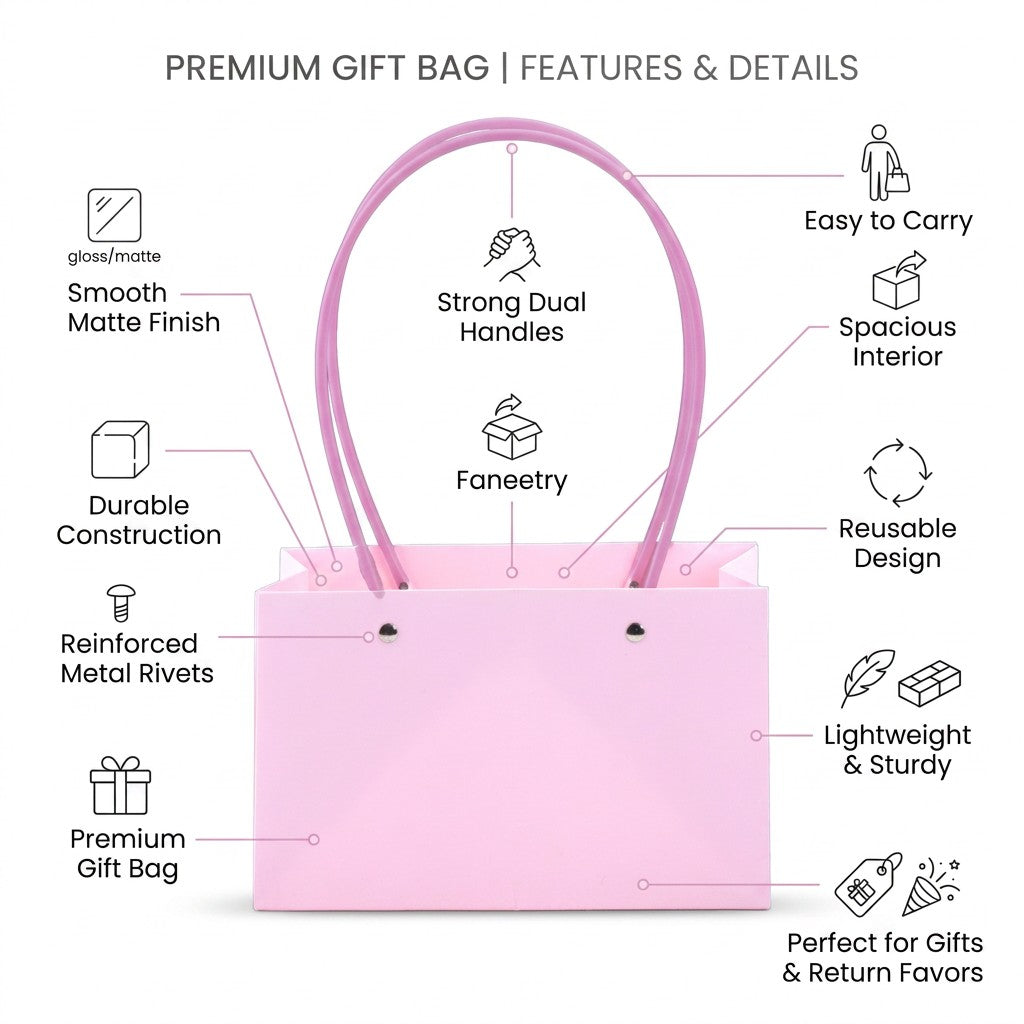 Paper Gift Bag With Straw Handle Baby Pink 8.5x12.5inch 1pc