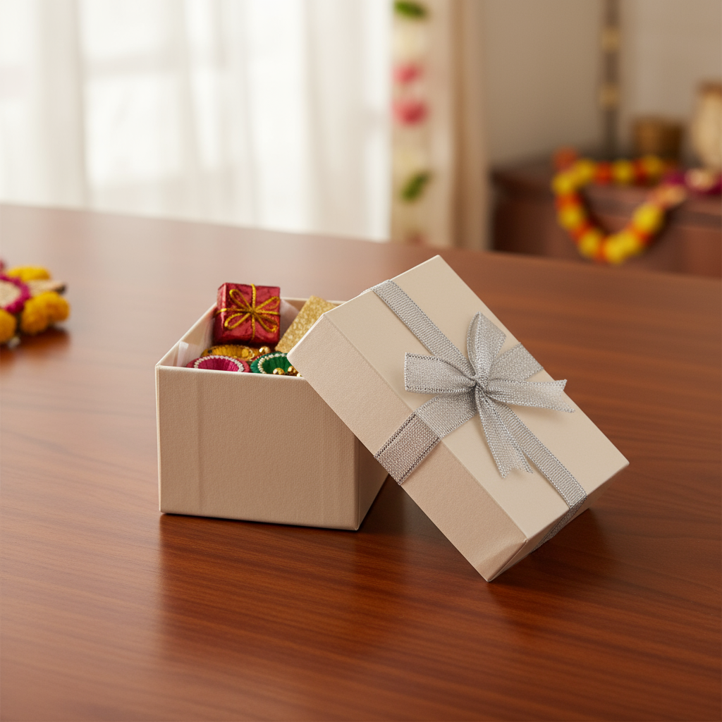 Gift Box with Bow Silver Sparkle L10.5 X W8 X D5.4cm 1 Box