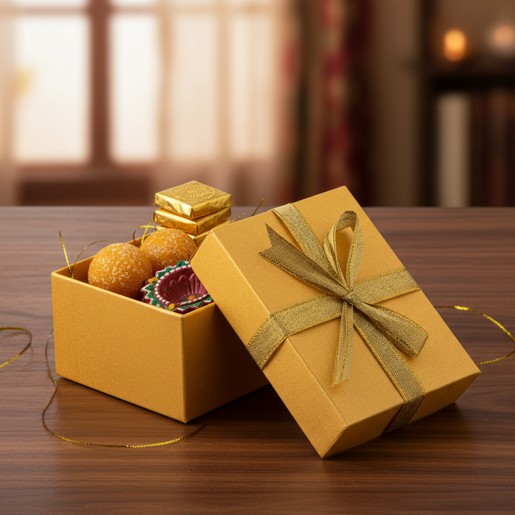 Gift Box with Bow Golden Sparkle L10.5 X W8 X D5.4cm 1 Box