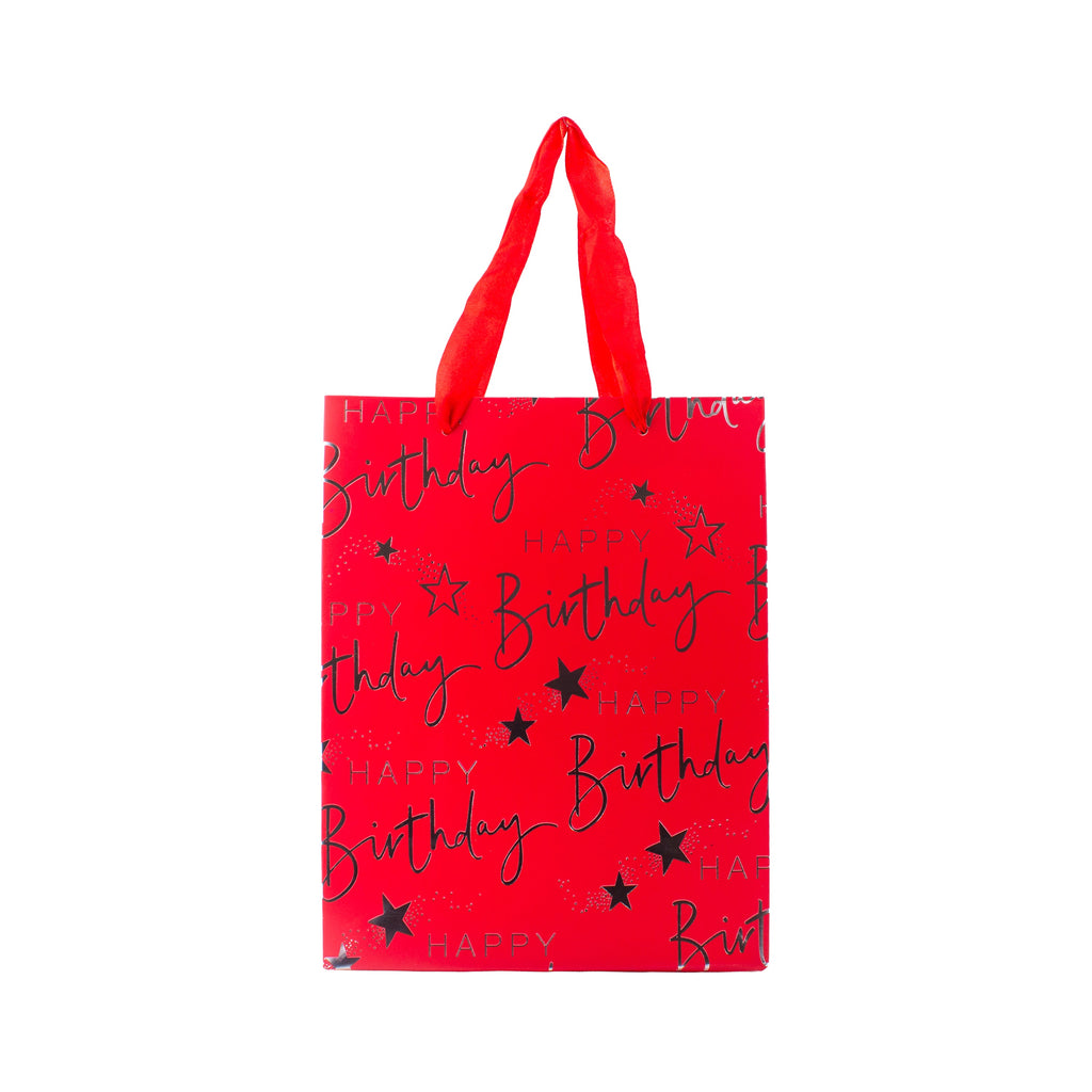 Paper Gift Bag Happy Birthday Red and Silver 18 X 23 X 10cm 1pc