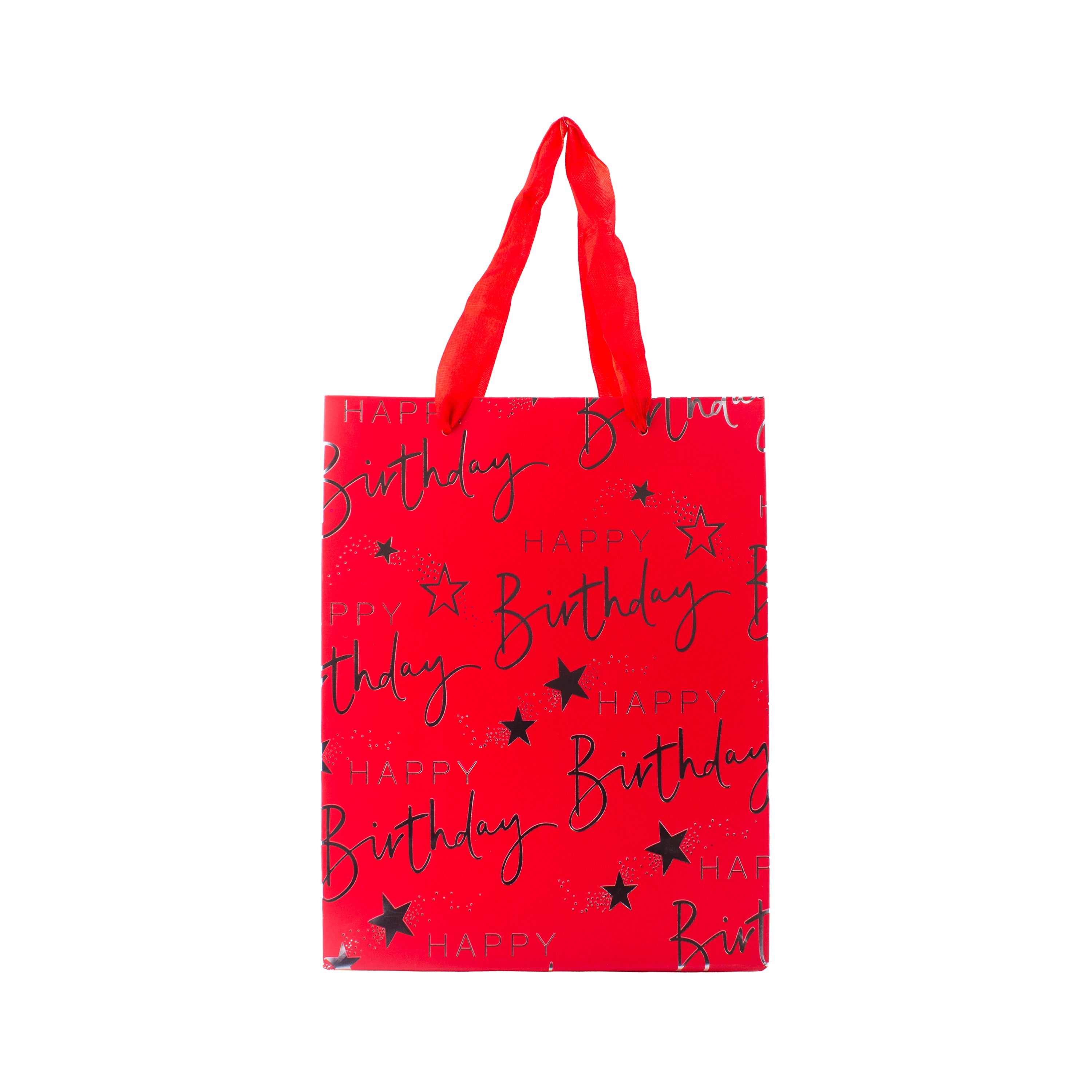 Paper Gift Bag Happy Birthday Red and Silver 18 X 23 X 10cm 1pc