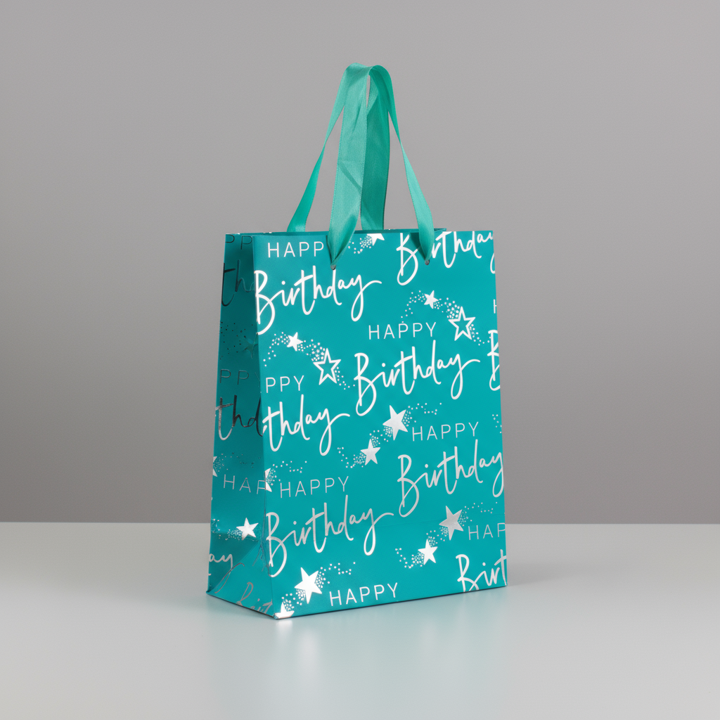 Paper Gift Bag Happy Birthday Blue and Silver 18 X 23 X 10cm 1pc
