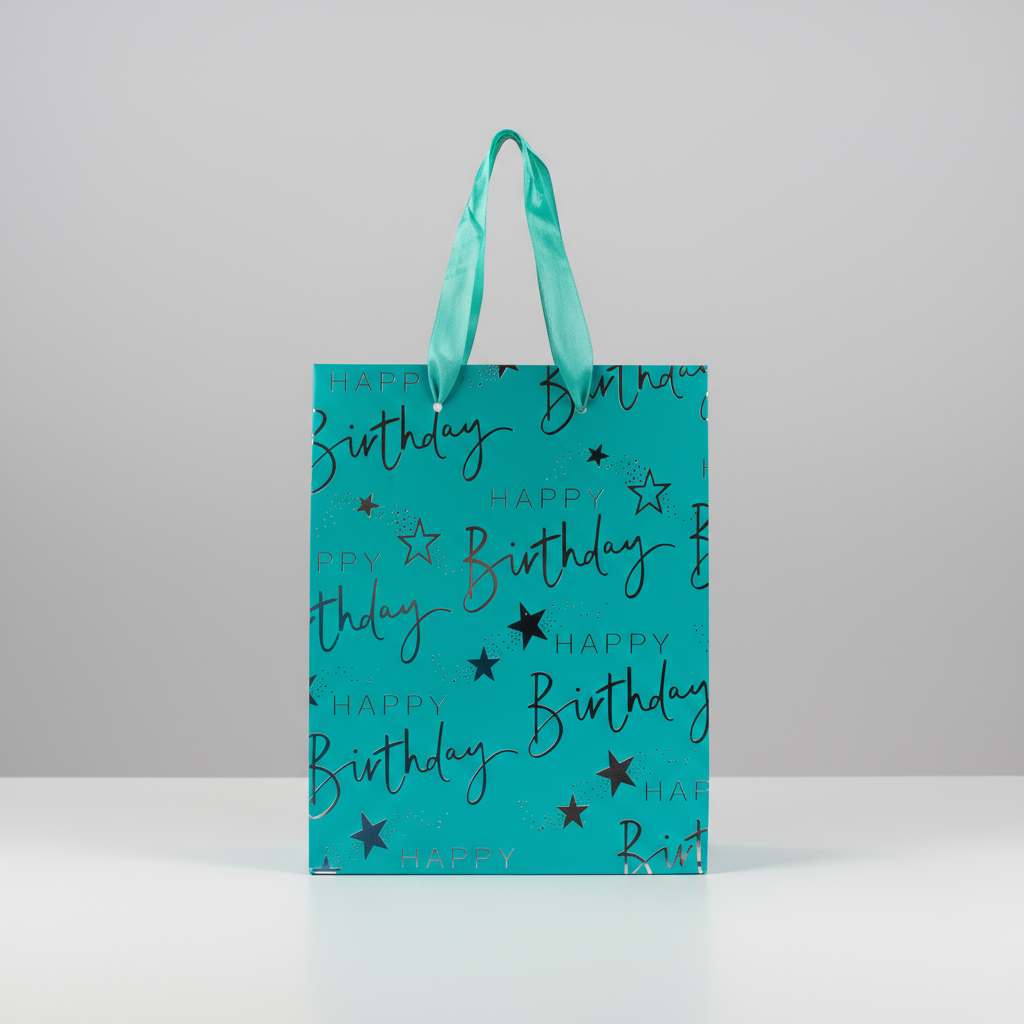 Paper Gift Bag Happy Birthday Blue and Silver 18 X 23 X 10cm 1pc