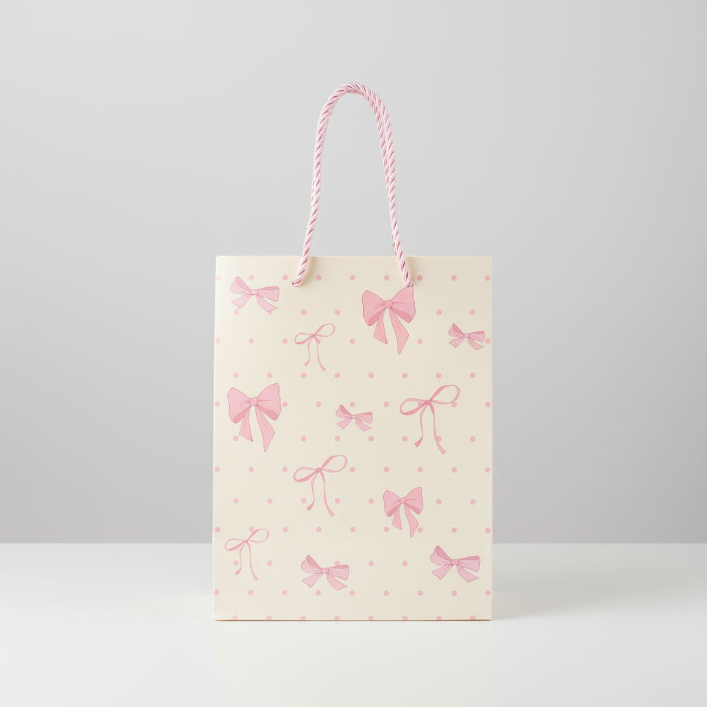 Paper Gift Bag Pink Dot with Pink Bow 23 X 18 X 10cm 1pc