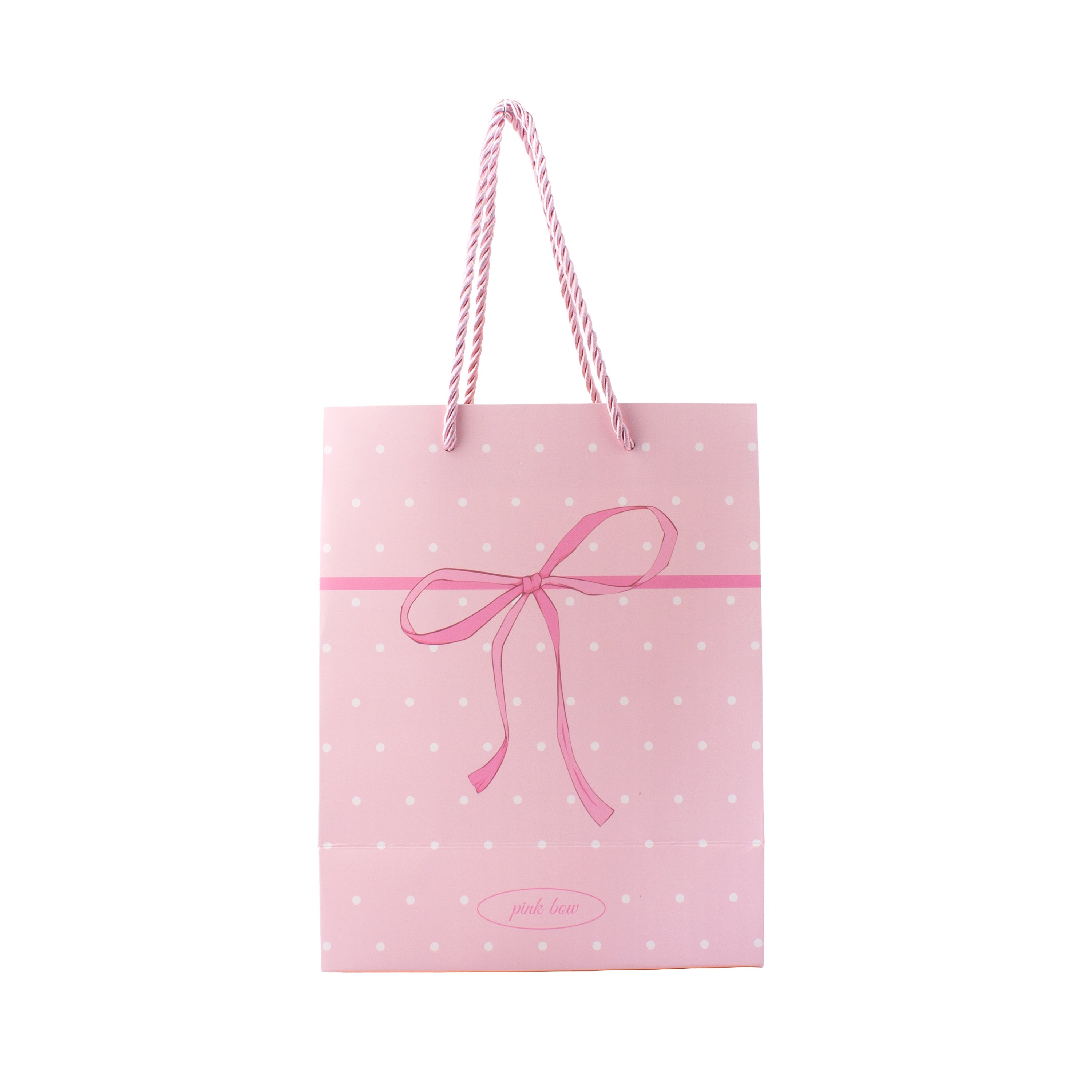 Paper Gift Bag White Dot with Pink Bow 23 X 18 X 10cm 1pc