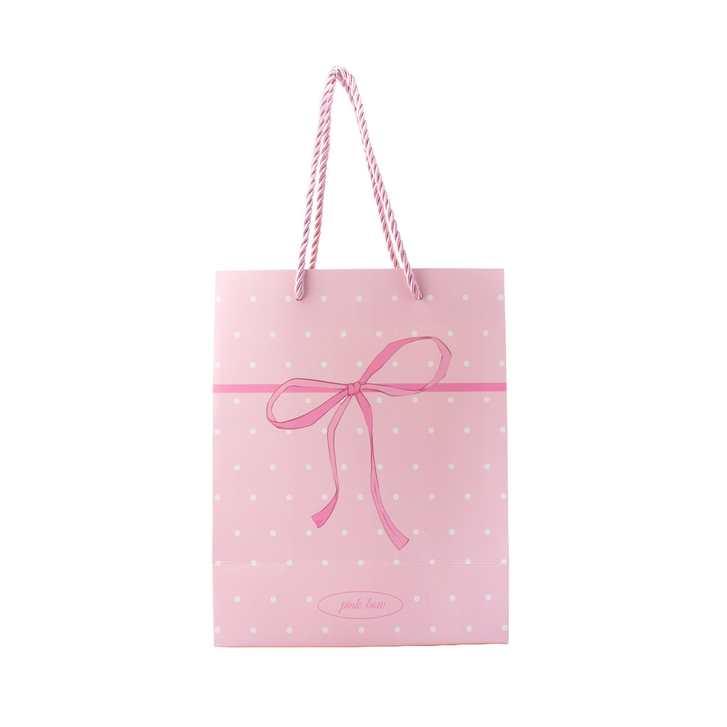 Paper Gift Bag White Dot with Pink Bow 23 X 18 X 10cm 1pc