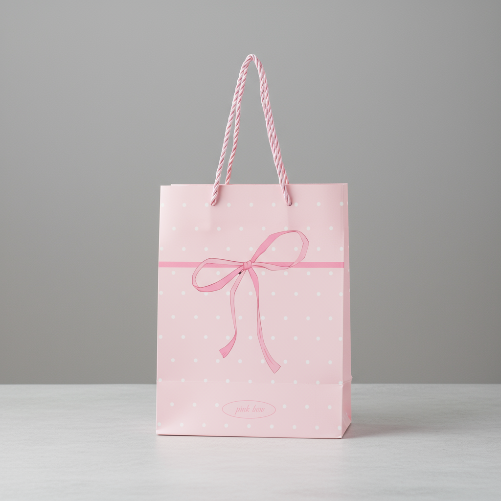 Paper Gift Bag White Dot with Pink Bow 23 X 18 X 10cm 1pc